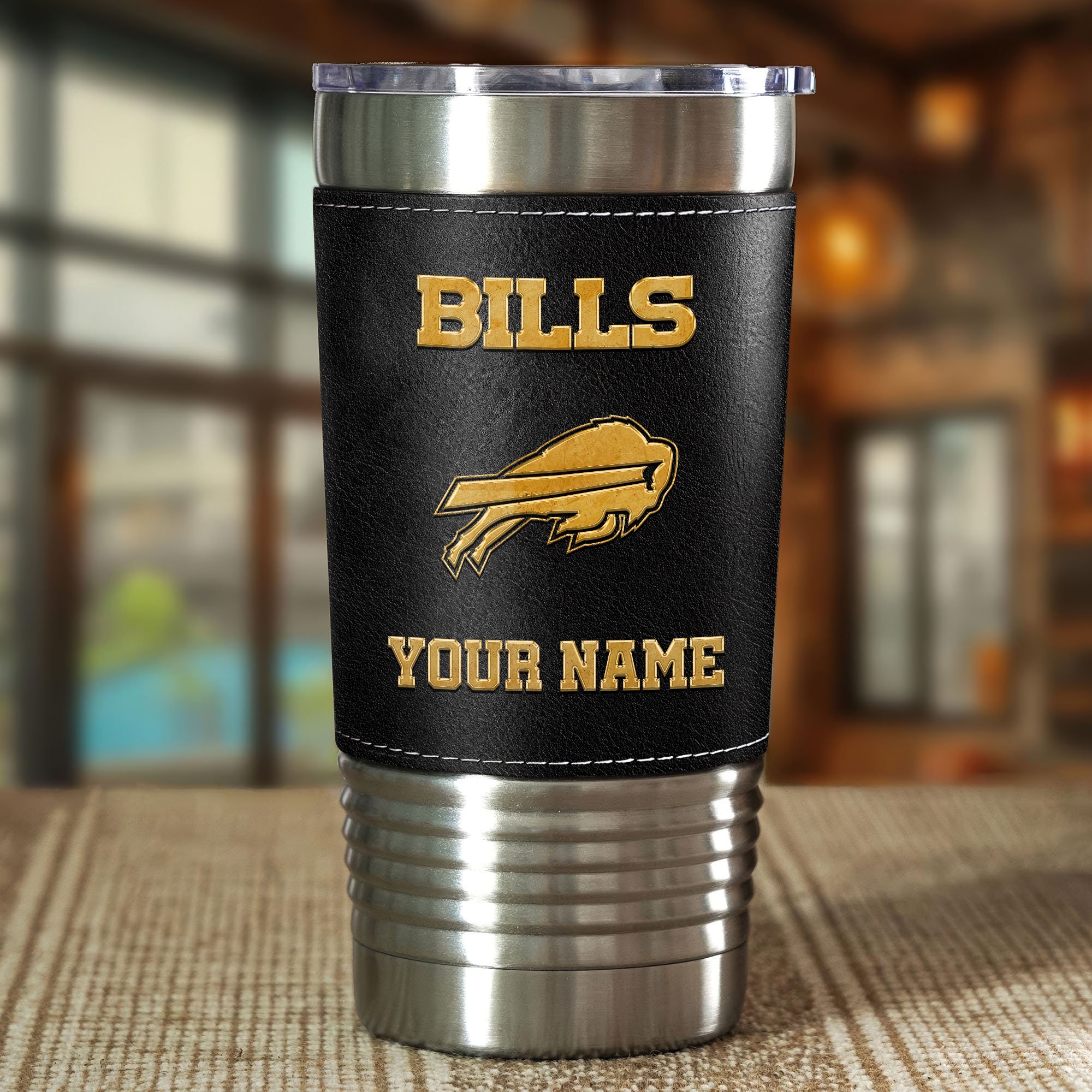 Alternative view of Buffalo Bills Leather Tumbler Custom Your Name, Sport Gift For Fans, Father's Day Gifts EHIVM-05282375N