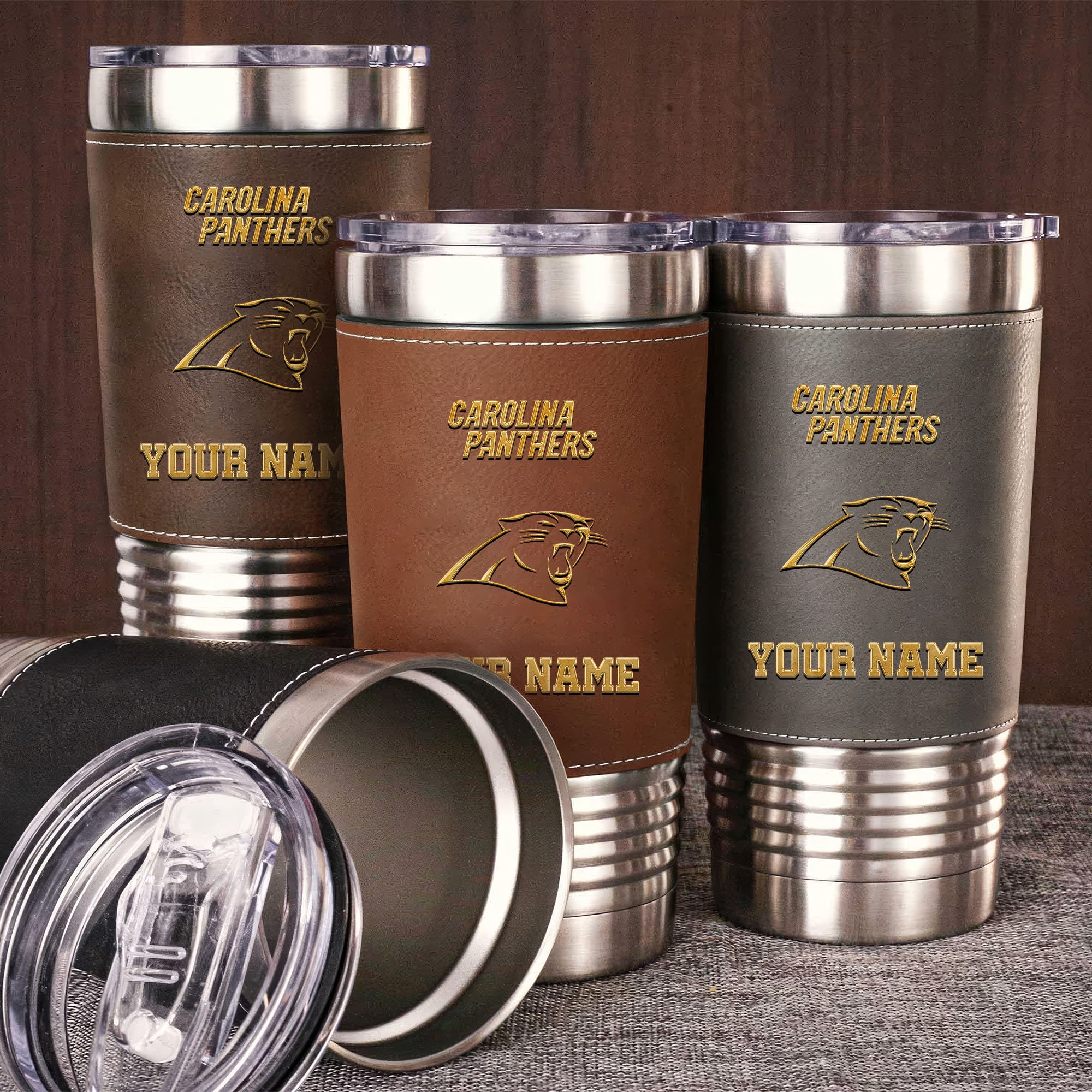 Carolina Panthers Leather Tumbler Custom Your Name, Sport Gift For Fans, Father's Day Gifts EHIVM-05282375N