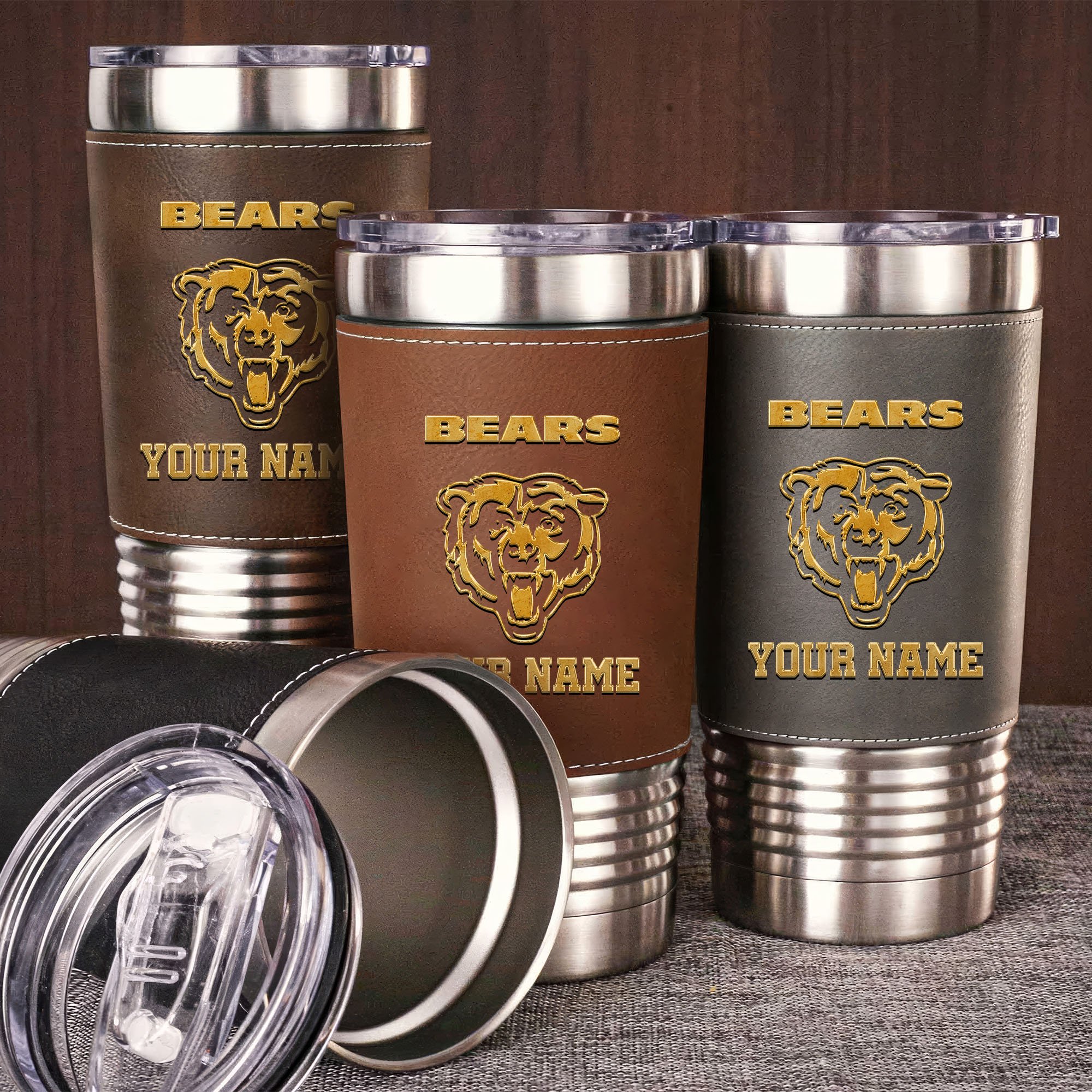 Chicago Bears Leather Tumbler Custom Your Name, Sport Gift For Fans, Father's Day Gifts EHIVM-05282375N