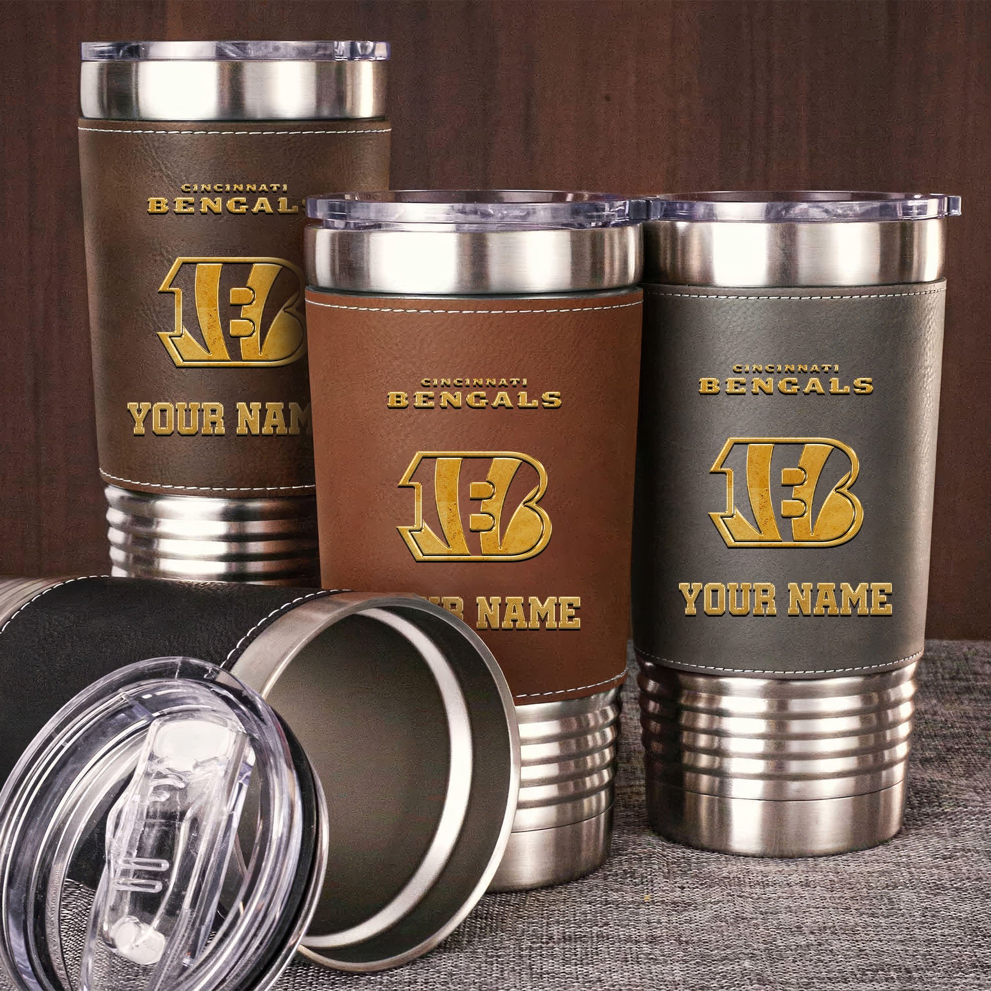 Cincinnati Bengals Leather Tumbler Custom Your Name, Sport Gift For Fans, Father's Day Gifts EHIVM-05282375N