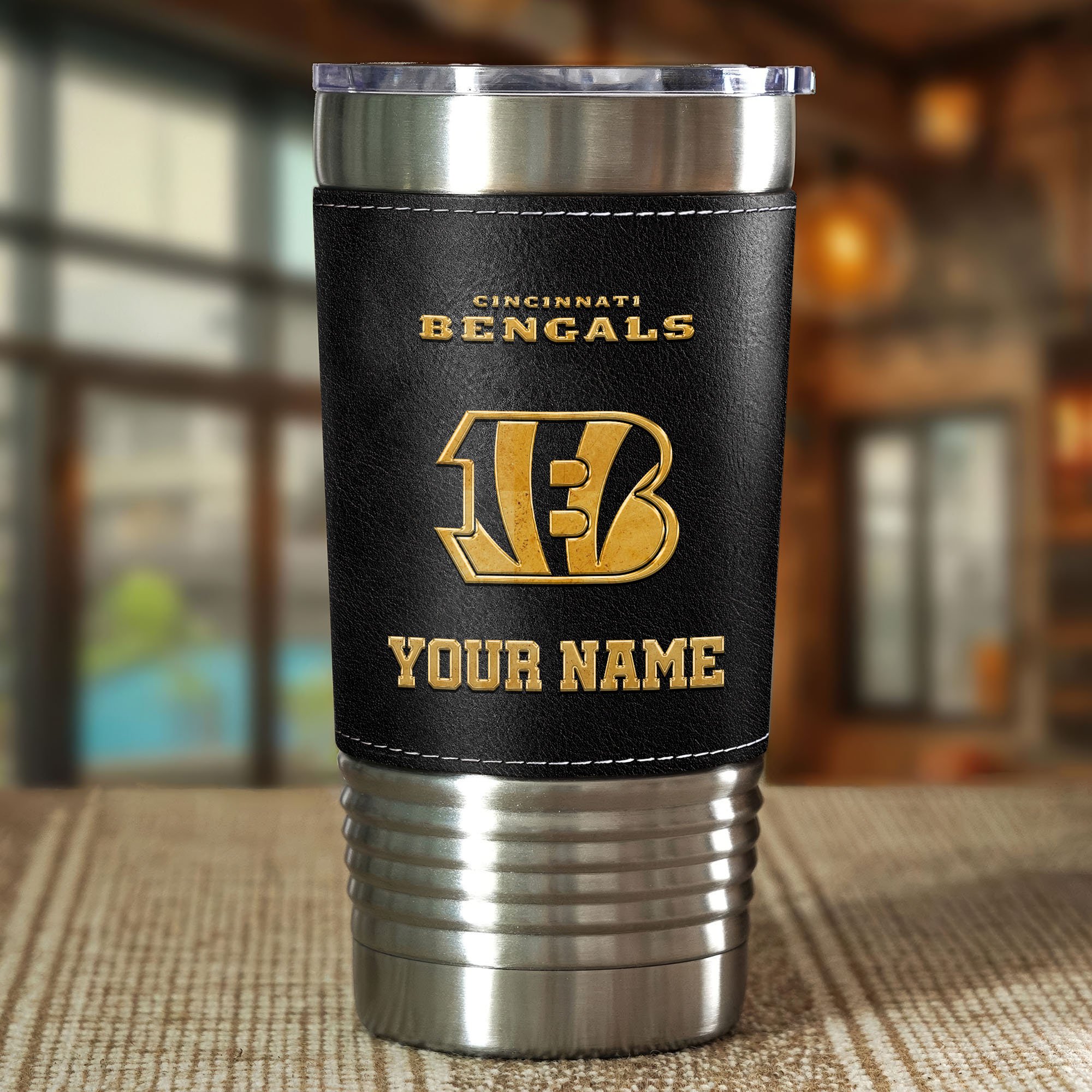 Alternative view of Cincinnati Bengals Leather Tumbler Custom Your Name, Sport Gift For Fans, Father's Day Gifts EHIVM-05282375N
