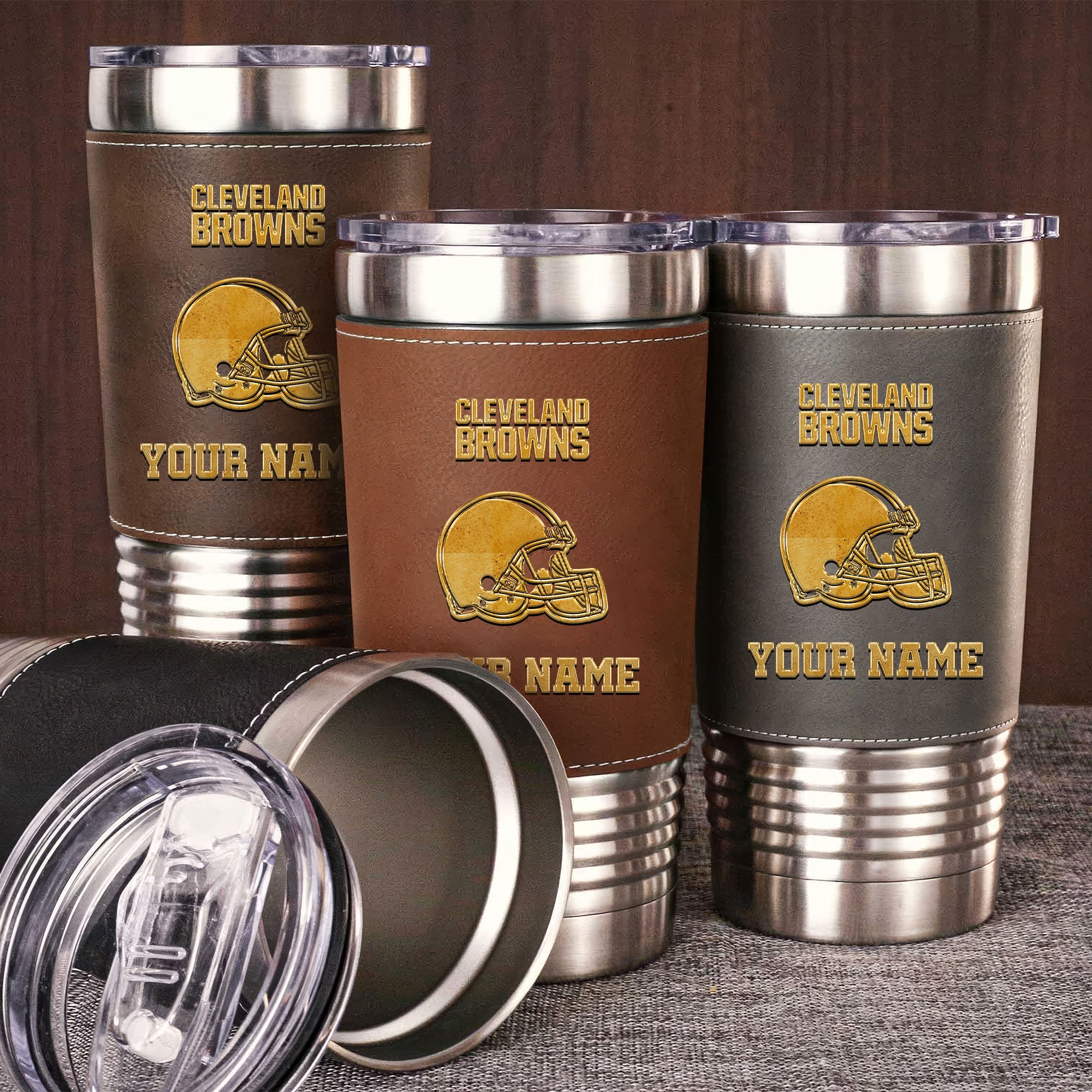 Cleveland Browns Leather Tumbler Custom Your Name, Sport Gift For Fans, Father's Day Gifts EHIVM-05282375N
