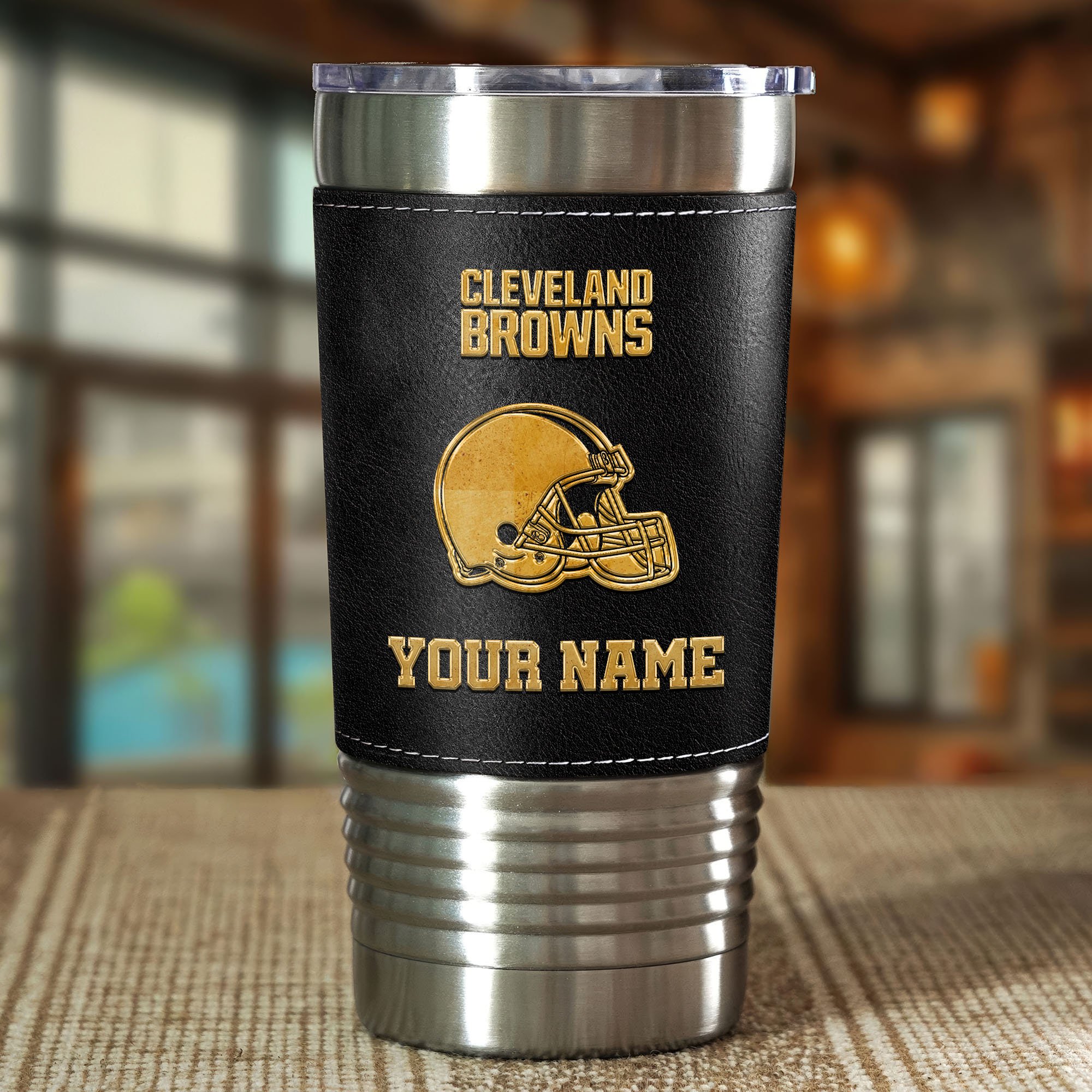 Alternative view of Cleveland Browns Leather Tumbler Custom Your Name, Sport Gift For Fans, Father's Day Gifts EHIVM-05282375N