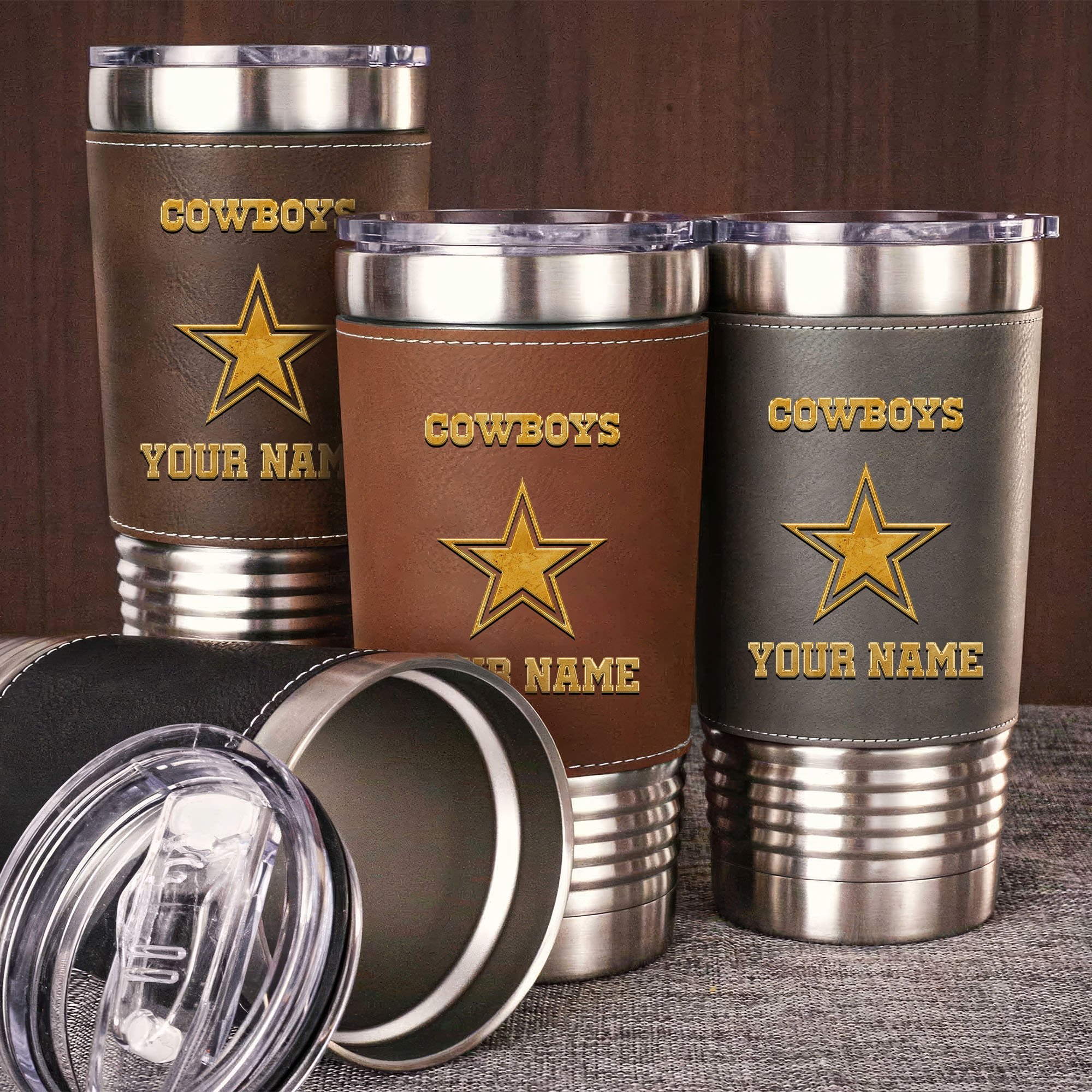 Dallas Cowboys Leather Tumbler Custom Your Name, Sport Gift For Fans, Father's Day Gifts EHIVM-05282375N