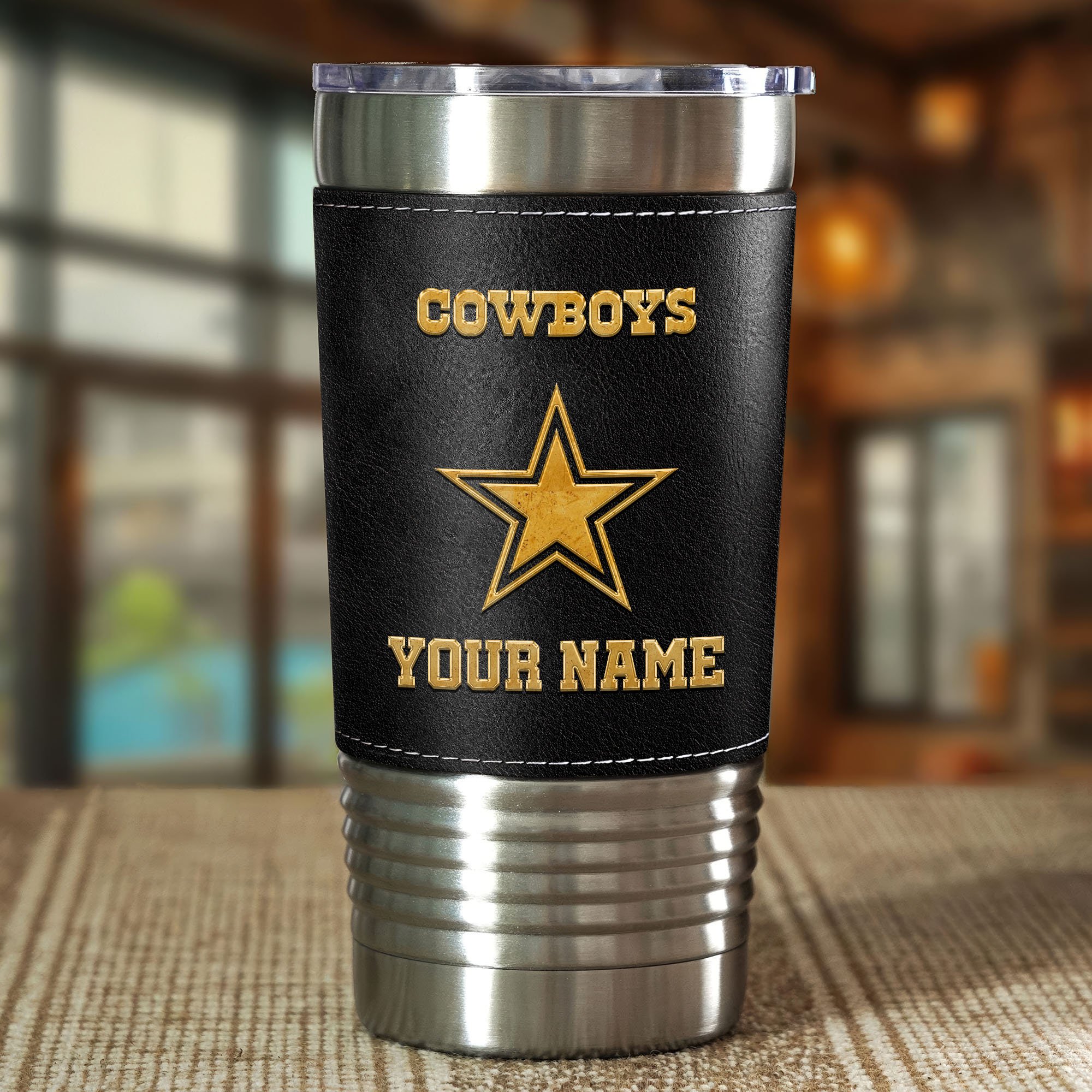 Alternative view of Dallas Cowboys Leather Tumbler Custom Your Name, Sport Gift For Fans, Father's Day Gifts EHIVM-05282375N
