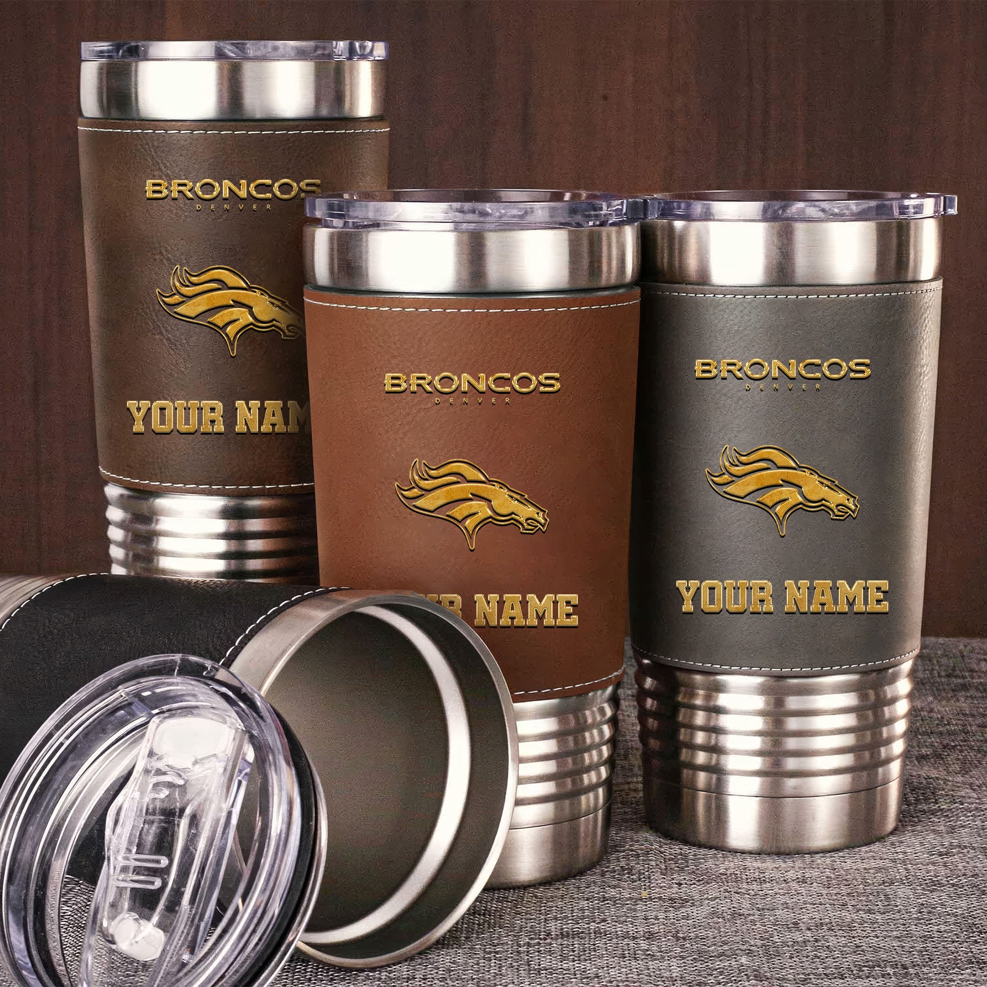 Denver Broncos Leather Tumbler Custom Your Name, Sport Gift For Fans, Father's Day Gifts EHIVM-05282375N