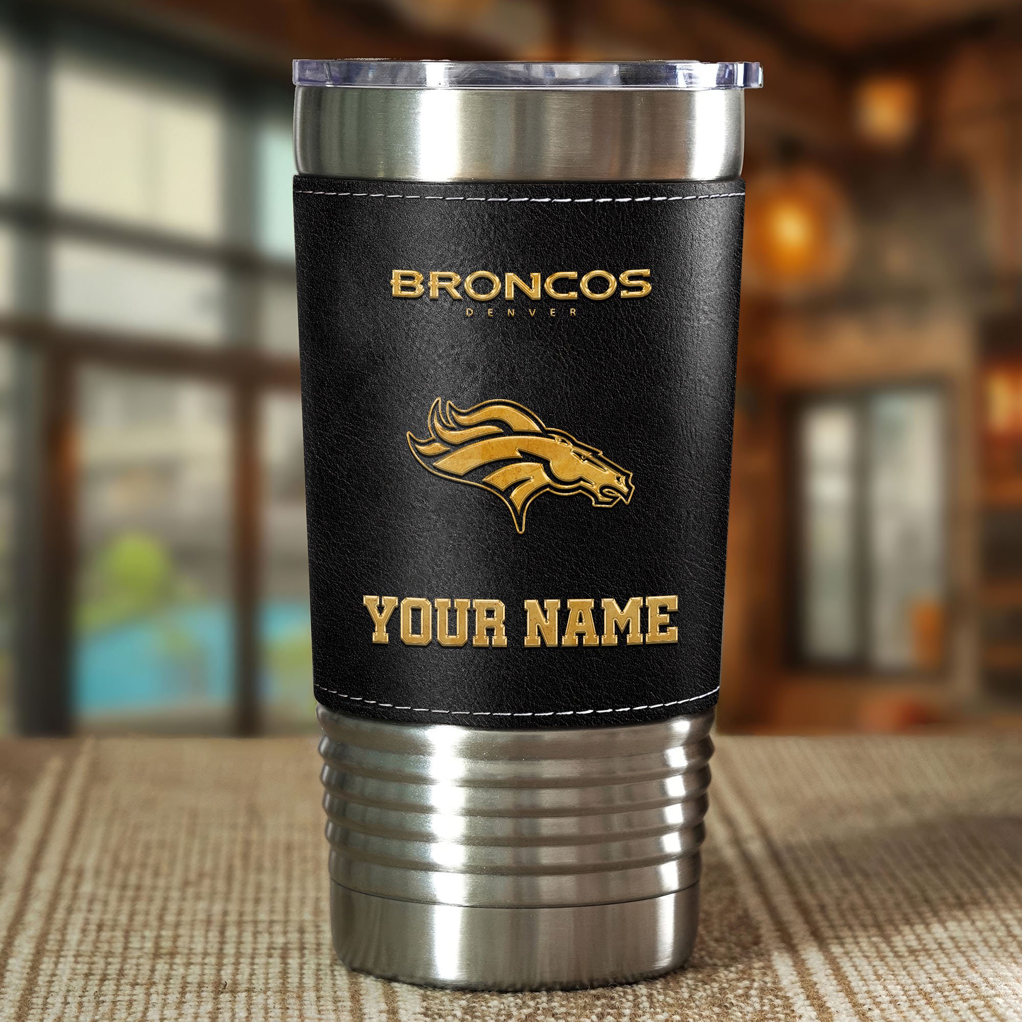 Alternative view of Denver Broncos Leather Tumbler Custom Your Name, Sport Gift For Fans, Father's Day Gifts EHIVM-05282375N