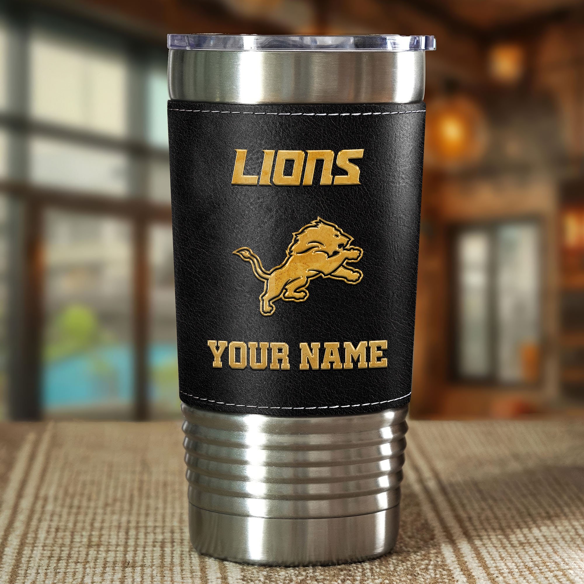 Alternative view of Detroit Lions Leather Tumbler Custom Your Name, Sport Gift For Fans, Father's Day Gifts EHIVM-05282375N