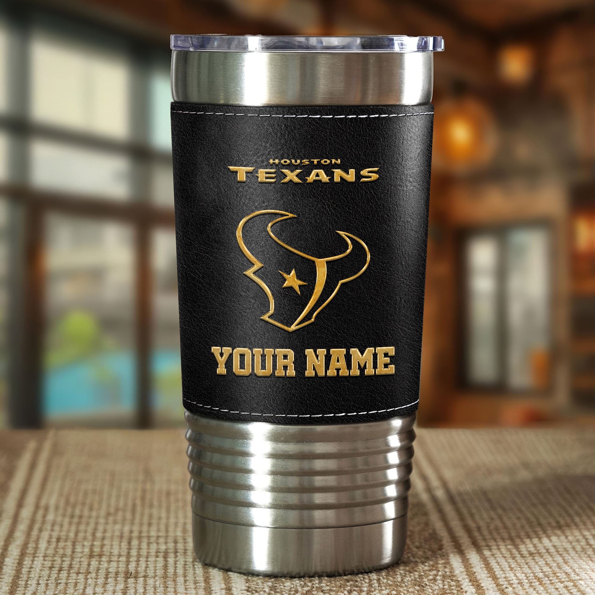 Alternative view of Houston Texans Leather Tumbler Custom Your Name, Sport Gift For Fans, Father's Day Gifts EHIVM-05282375N