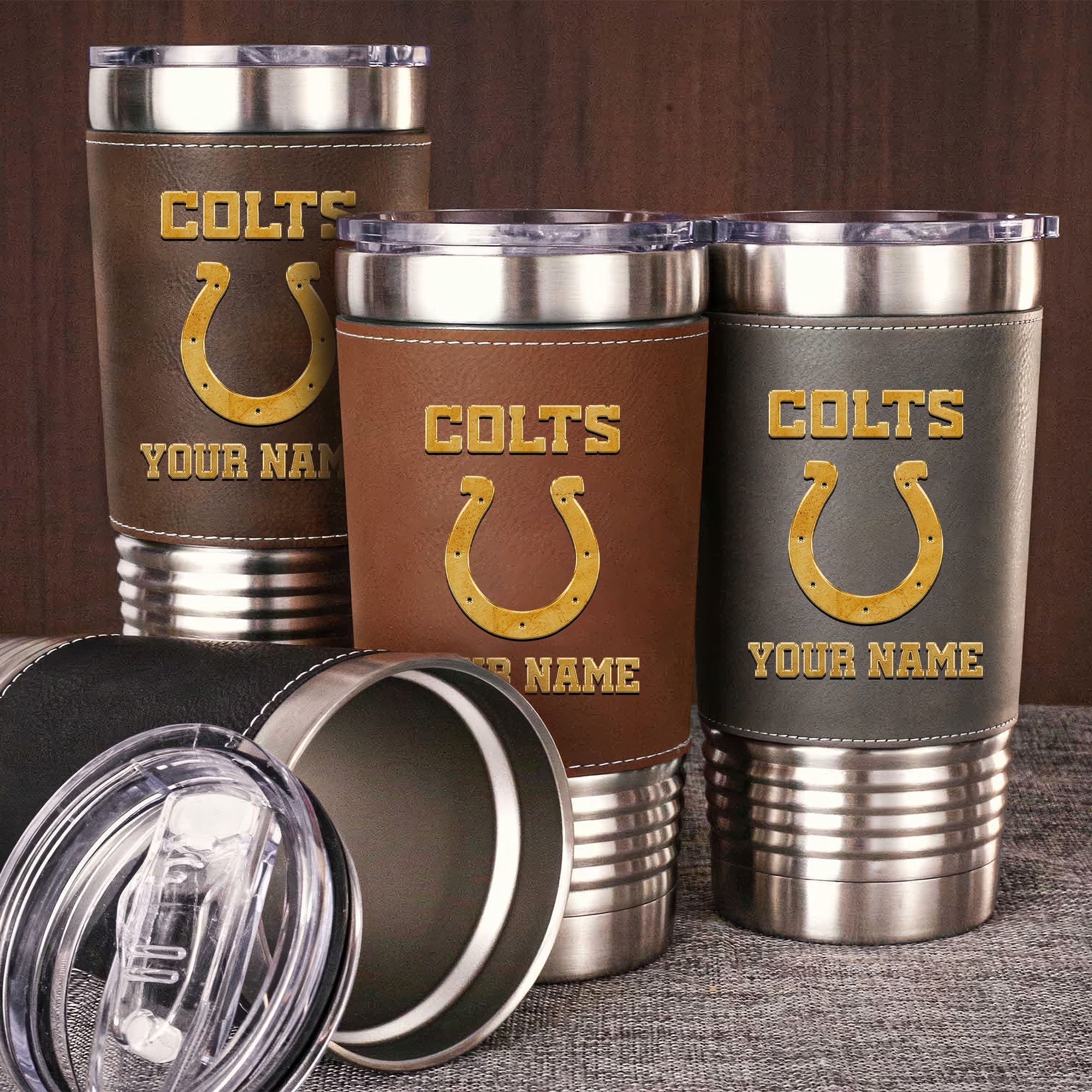 Indianapolis Colts Leather Tumbler Custom Your Name, Sport Gift For Fans, Father's Day Gifts EHIVM-05282375N