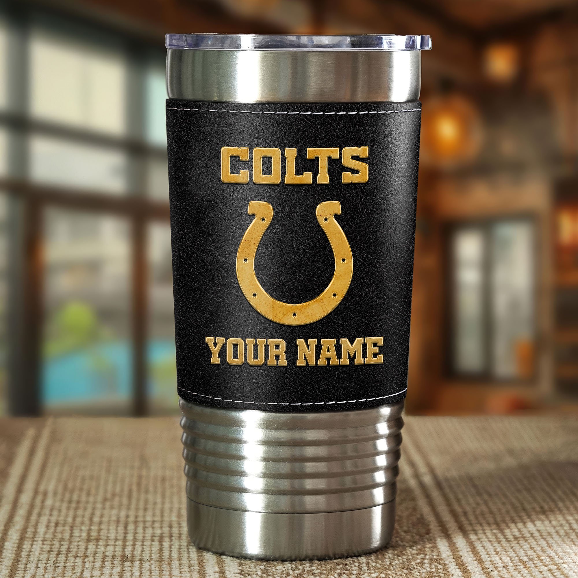 Alternative view of Indianapolis Colts Leather Tumbler Custom Your Name, Sport Gift For Fans, Father's Day Gifts EHIVM-05282375N