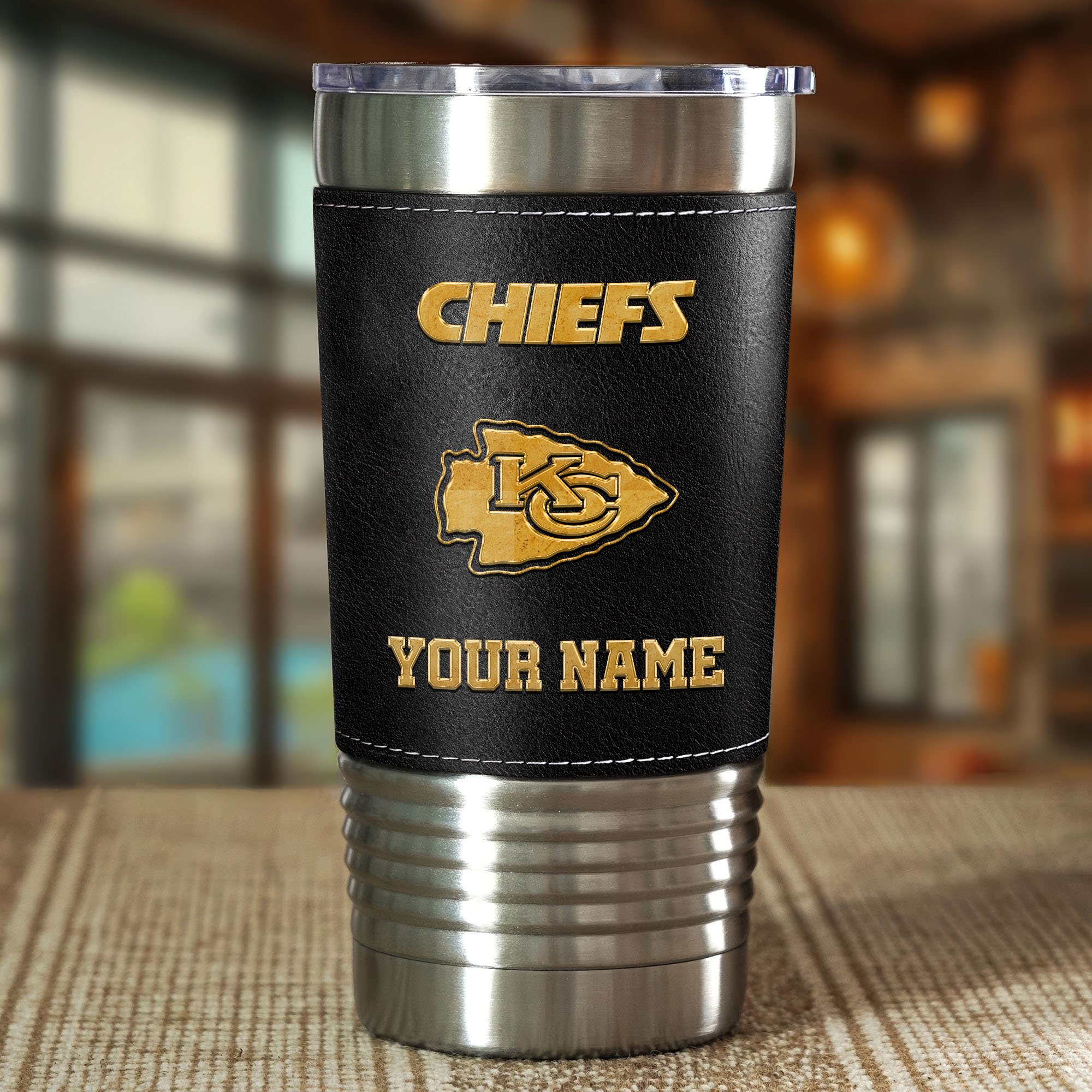 Alternative view of Kansas City Chiefs Leather Tumbler Custom Your Name, Sport Gift For Fans, Father's Day Gifts EHIVM-05282375N
