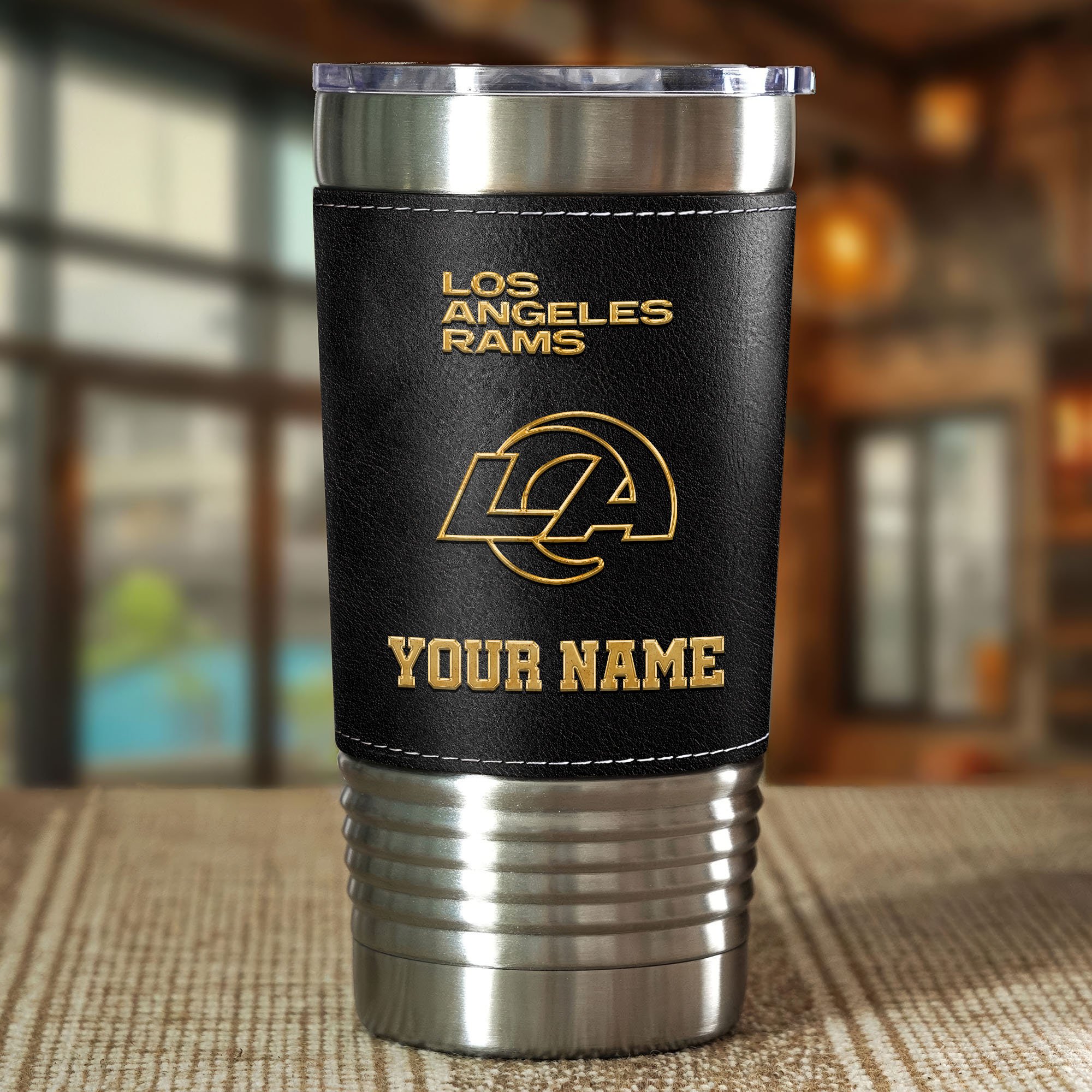 Alternative view of Los Angeles Rams Leather Tumbler Custom Your Name, Sport Gift For Fans, Father's Day Gifts EHIVM-05282375N