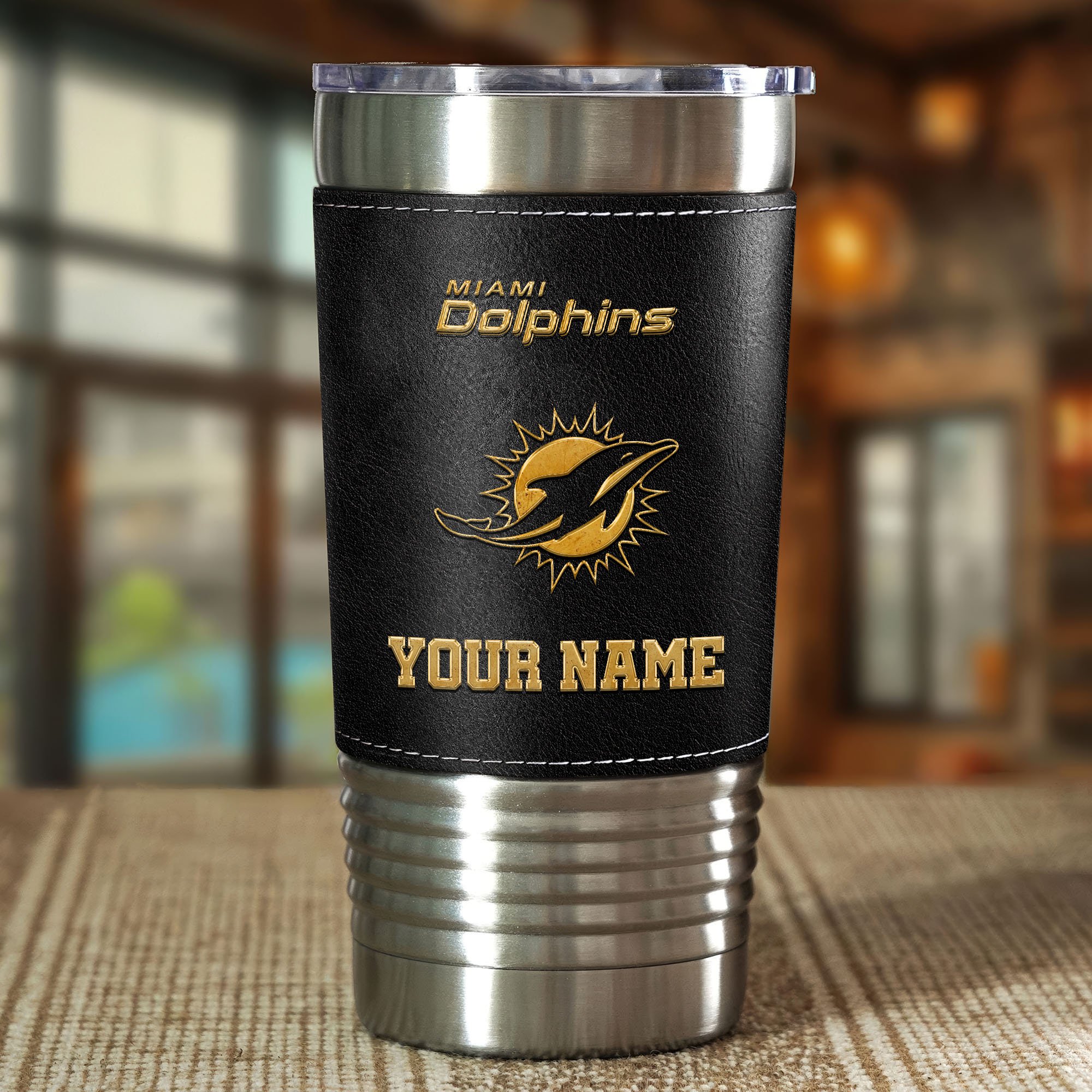 Alternative view of Miami Dolphins Leather Tumbler Custom Your Name, Sport Gift For Fans, Father's Day Gifts EHIVM-05282375N
