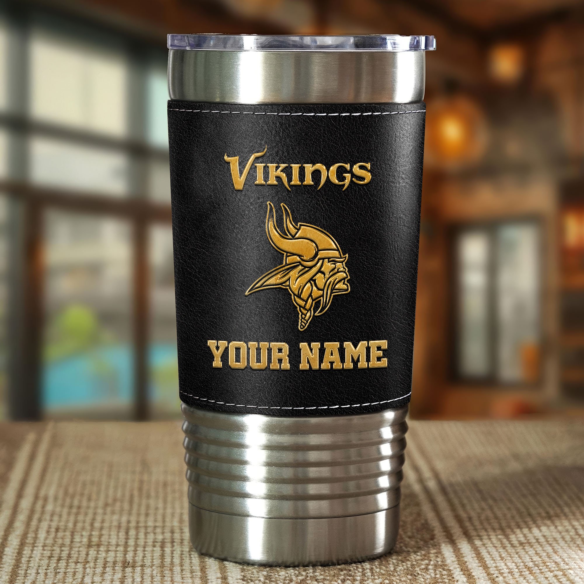Alternative view of Minnesota Vikings Leather Tumbler Custom Your Name, Sport Gift For Fans, Father's Day Gifts EHIVM-05282375N