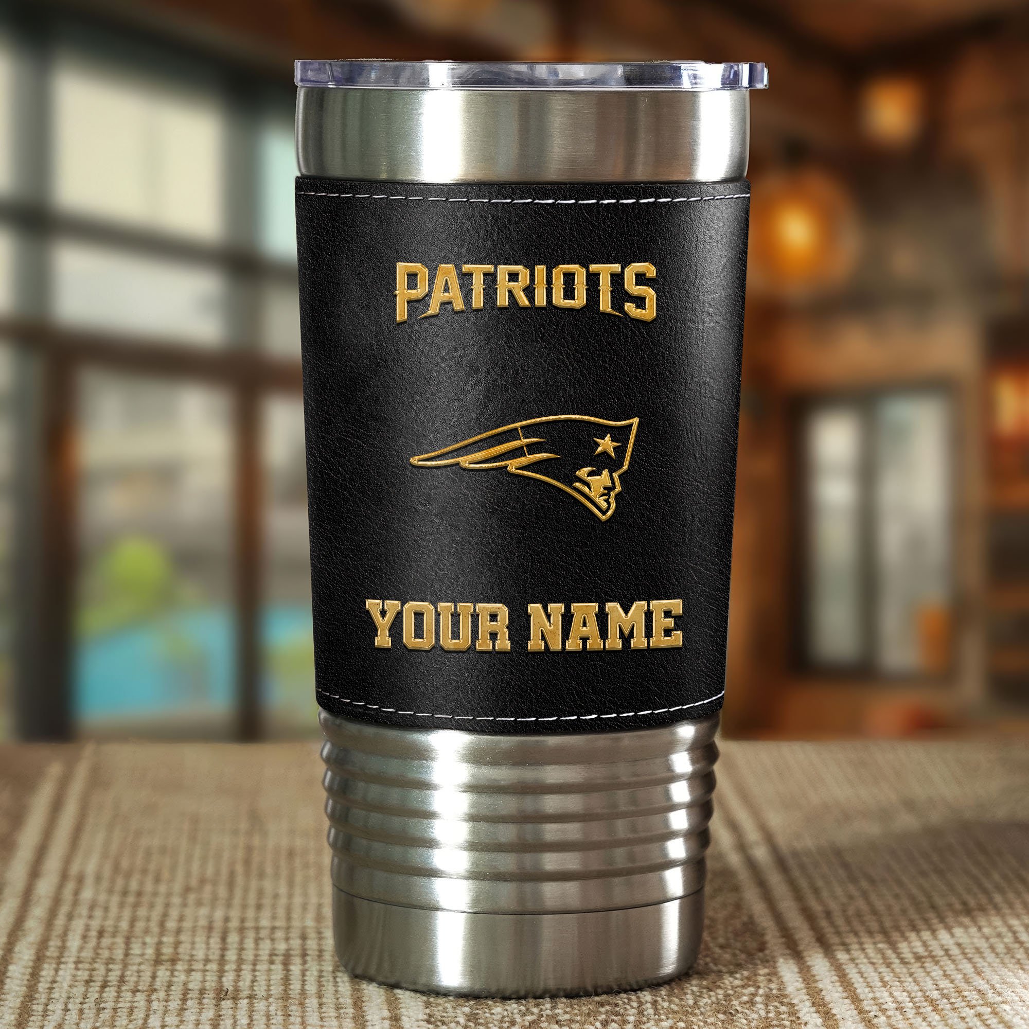 Alternative view of New England Patriots Leather Tumbler Custom Your Name, Sport Gift For Fans, Father's Day Gifts EHIVM-05282375N