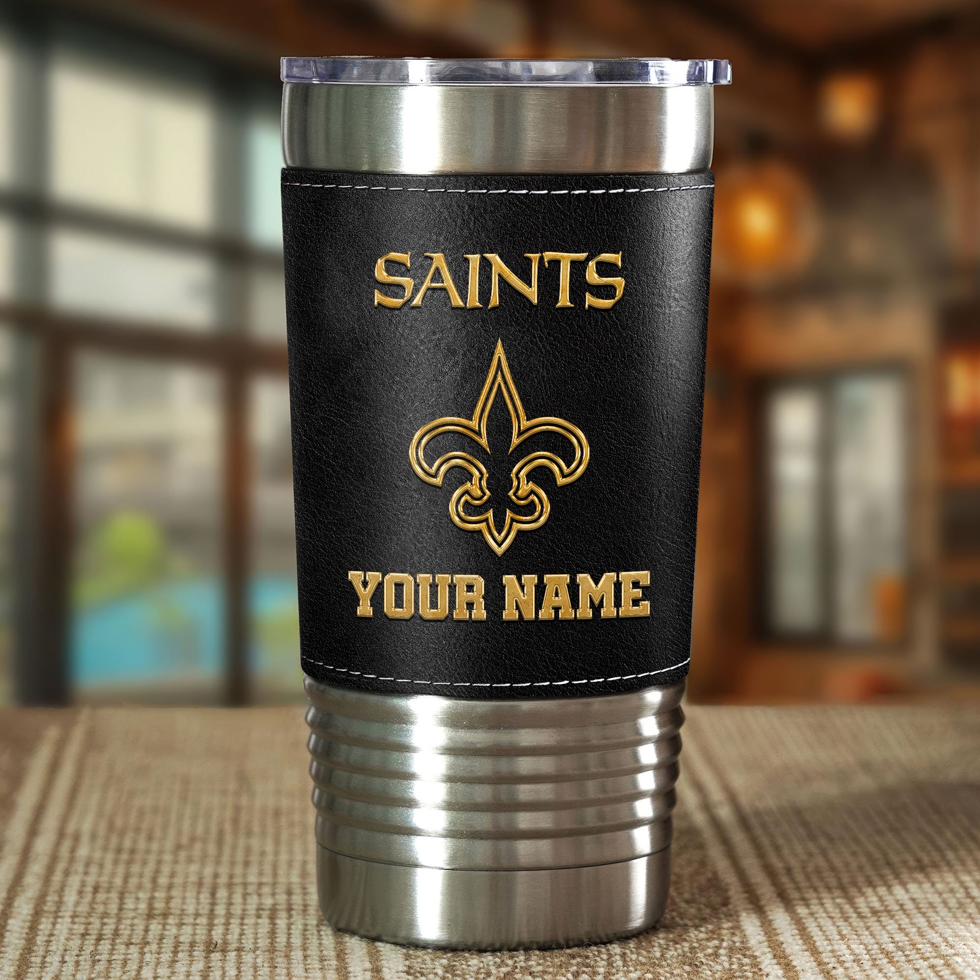 Alternative view of New Orleans Saints Leather Tumbler Custom Your Name, Sport Gift For Fans, Father's Day Gifts EHIVM-05282375N