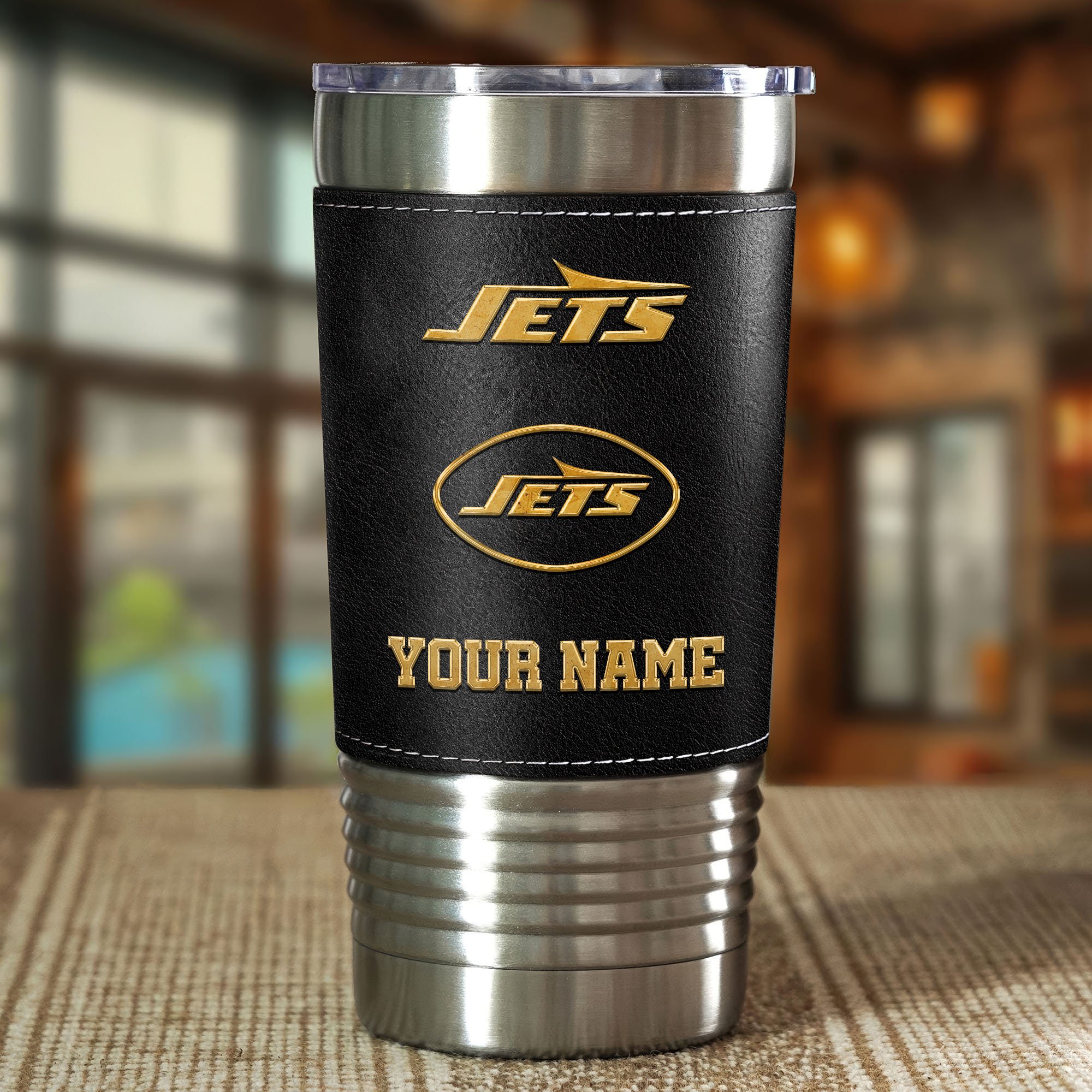 Alternative view of New York Jets Leather Tumbler Custom Your Name, Sport Gift For Fans, Father's Day Gifts EHIVM-05282375N