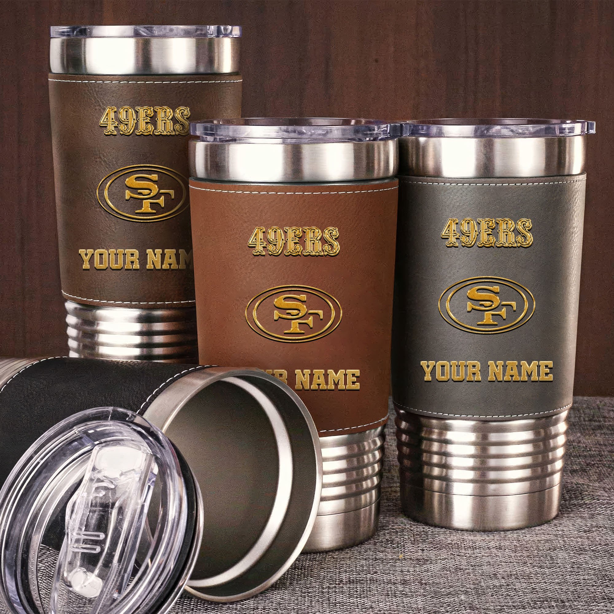 San Francisco 49ers Leather Tumbler Custom Your Name, Sport Gift For Fans, Father's Day Gifts EHIVM-05282375N
