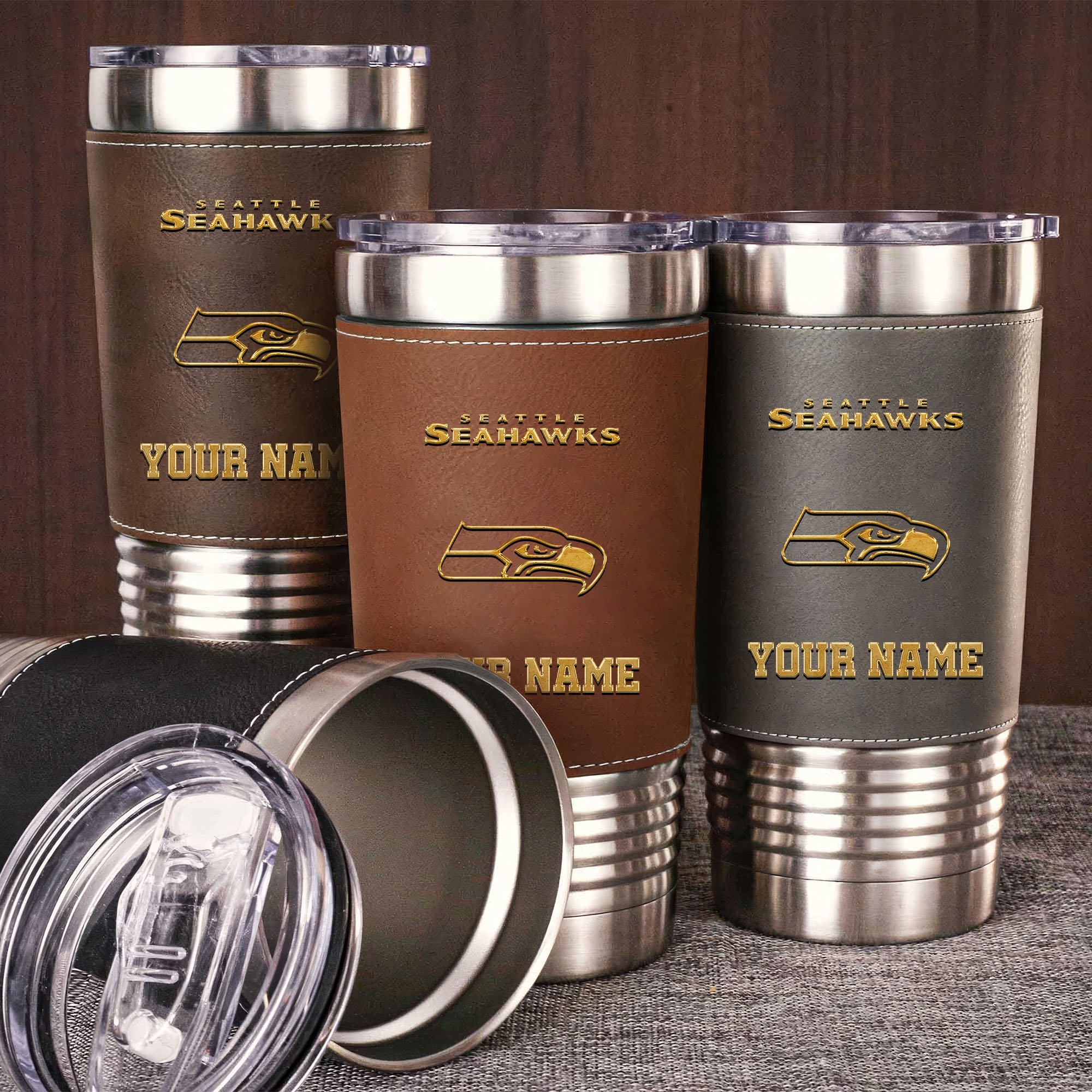 Seattle Seahawks Leather Tumbler Custom Your Name, Sport Gift For Fans, Father's Day Gifts EHIVM-05282375N