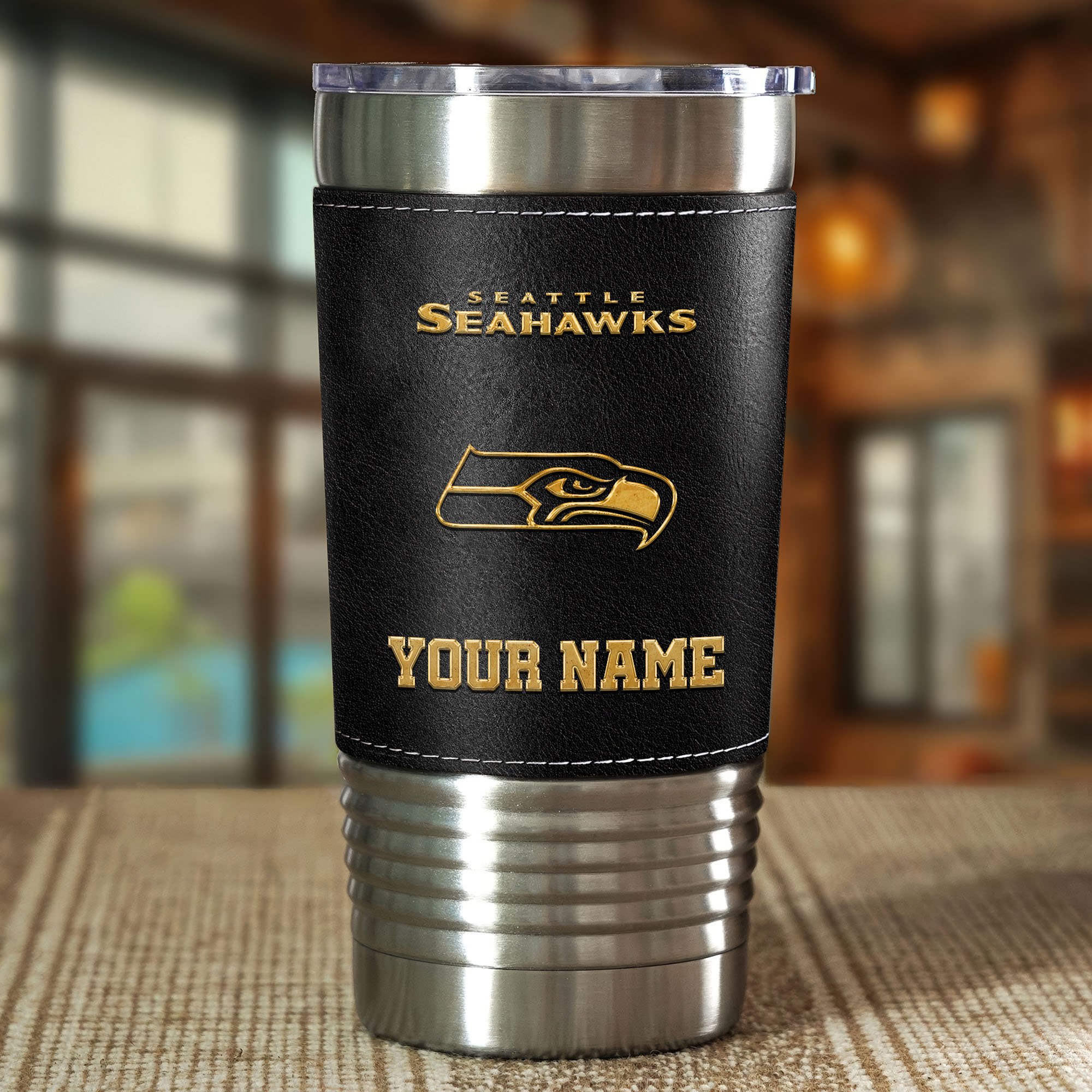 Alternative view of Seattle Seahawks Leather Tumbler Custom Your Name, Sport Gift For Fans, Father's Day Gifts EHIVM-05282375N