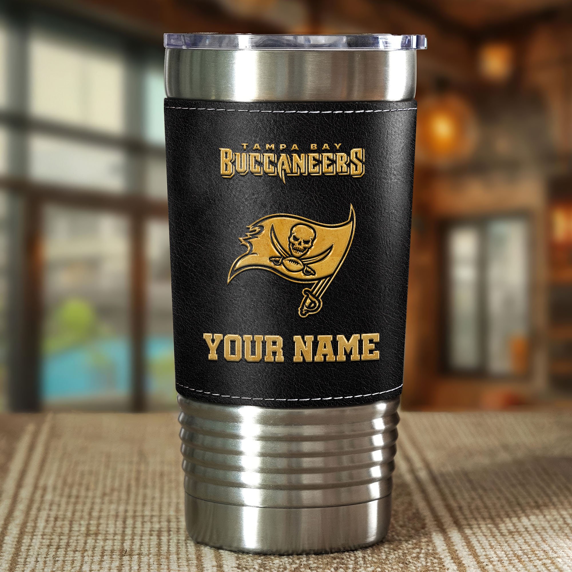 Alternative view of Tampa Bay Buccaneers Leather Tumbler Custom Your Name, Sport Gift For Fans, Father's Day Gifts EHIVM-05282375N