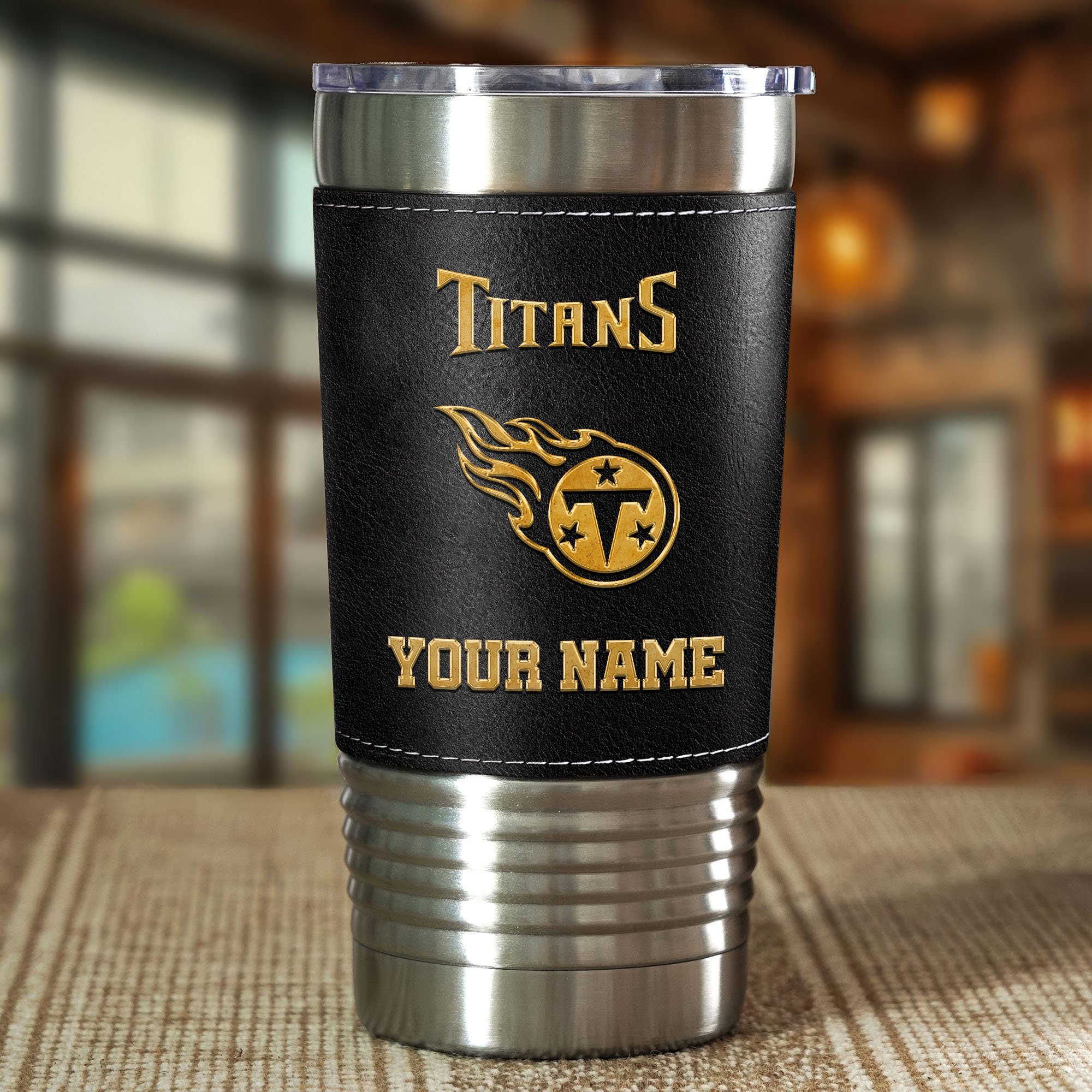 Alternative view of Tennessee Titans Leather Tumbler Custom Your Name, Sport Gift For Fans, Father's Day Gifts EHIVM-05282375N