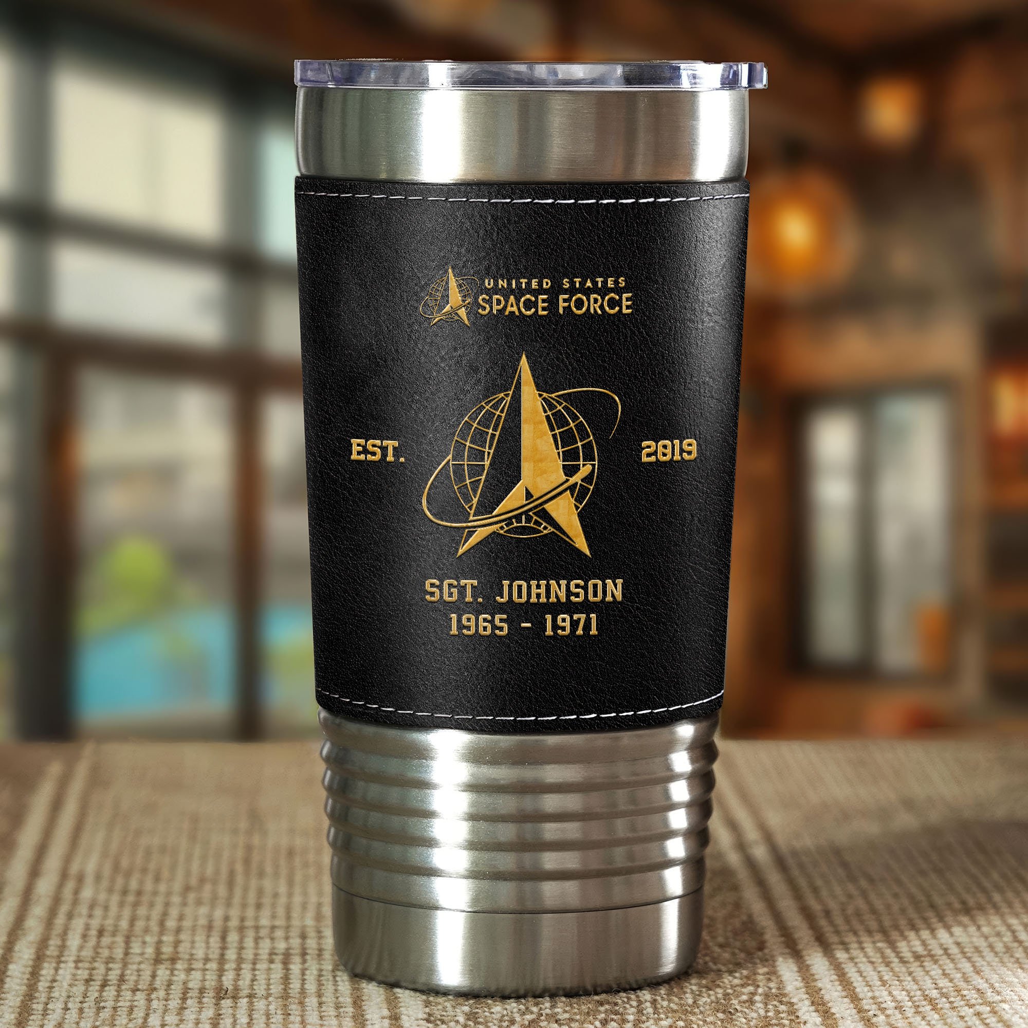 Alternative view of U.S. Space Force 20 Oz Leather Tumbler Custom Your Name And Year, US Military Tumbler, Gift For Soldiers EHIVM-05222310