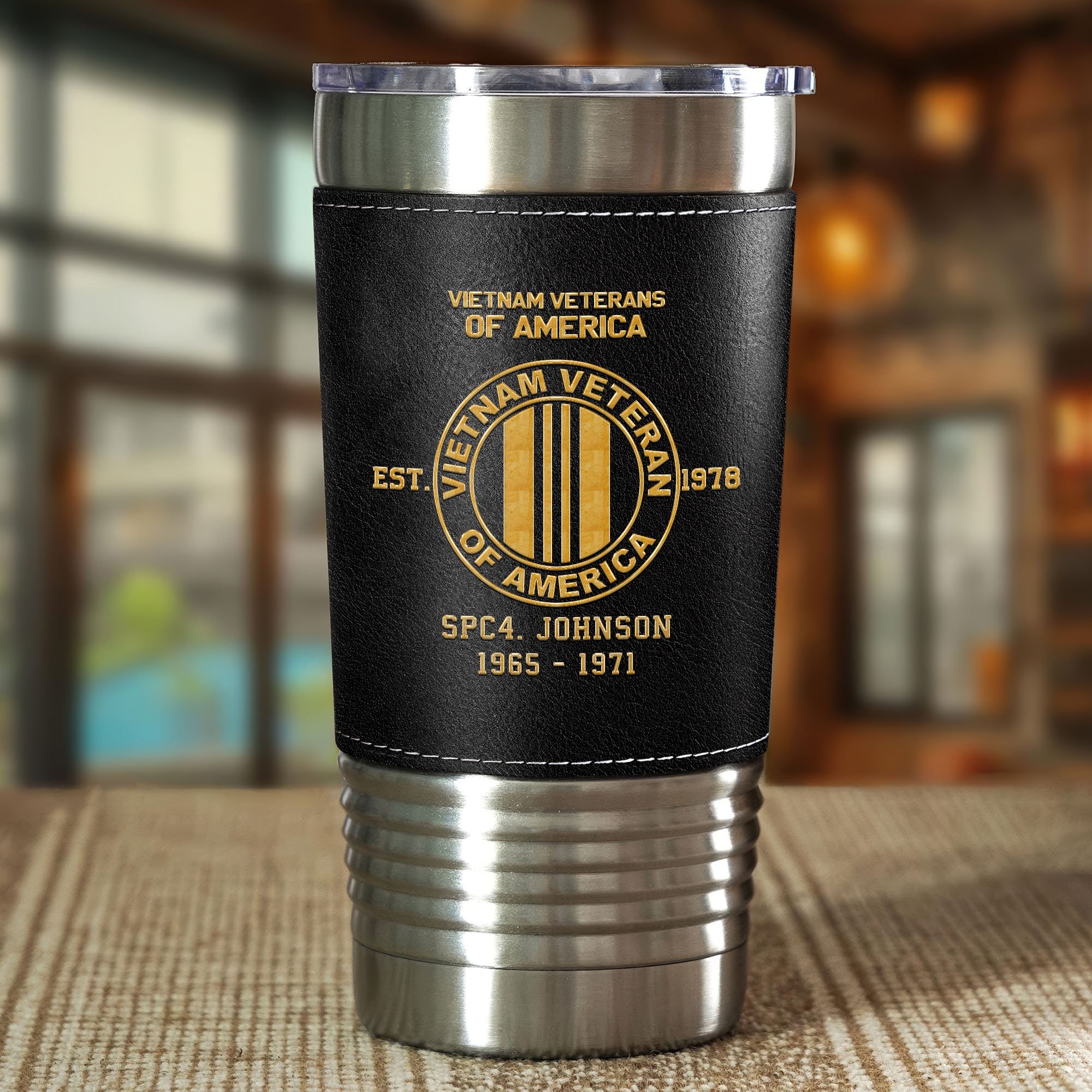 Alternative view of Vietnam Veteran 20 Oz Leather Tumbler Custom Your Name And Year, US Military Tumbler, Gift For Soldiers EHIVM-05222310