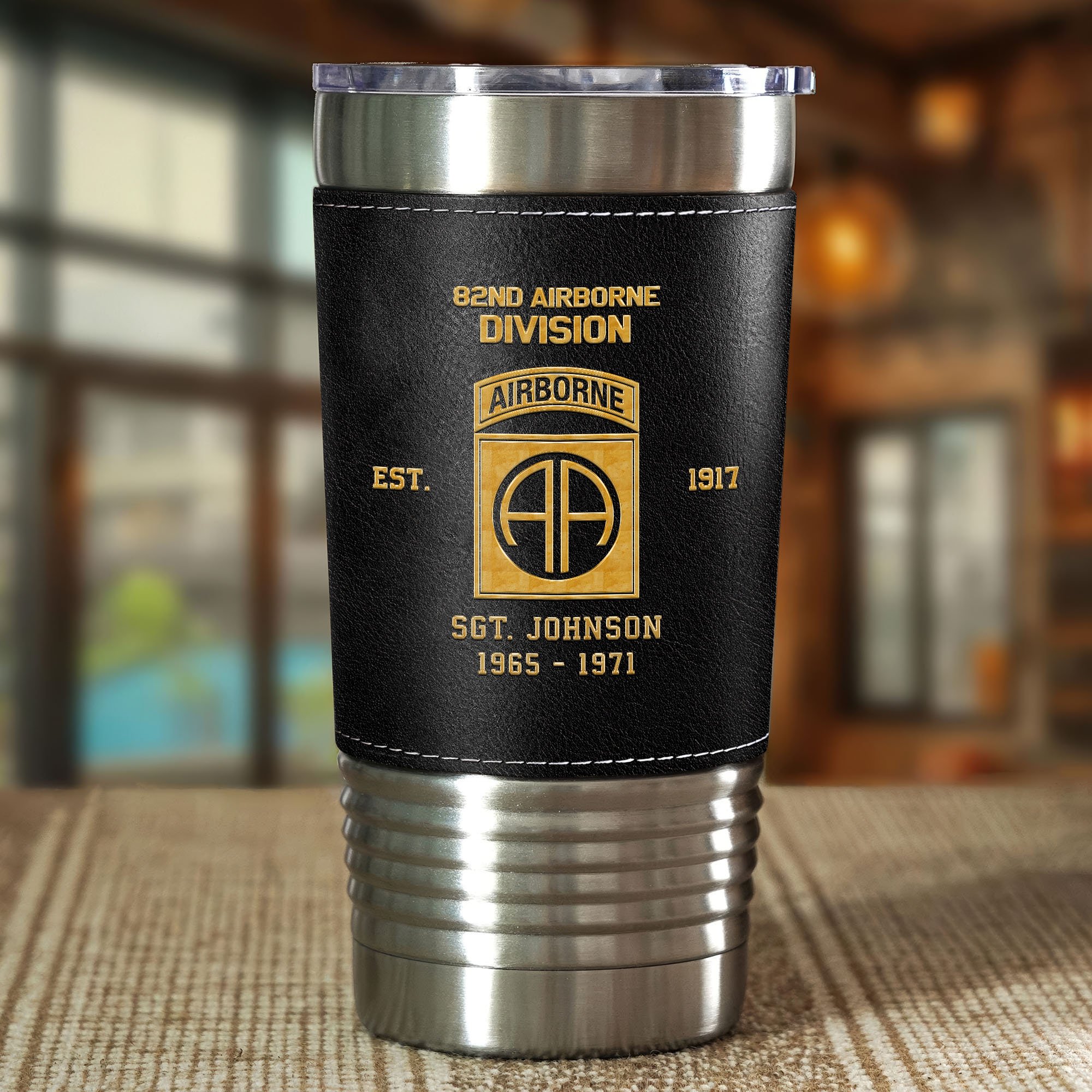 Alternative view of 82nd Airborne 20 Oz Leather Tumbler Custom Your Name And Year, US Military Tumbler, Gift For Soldiers EHIVM-05222310