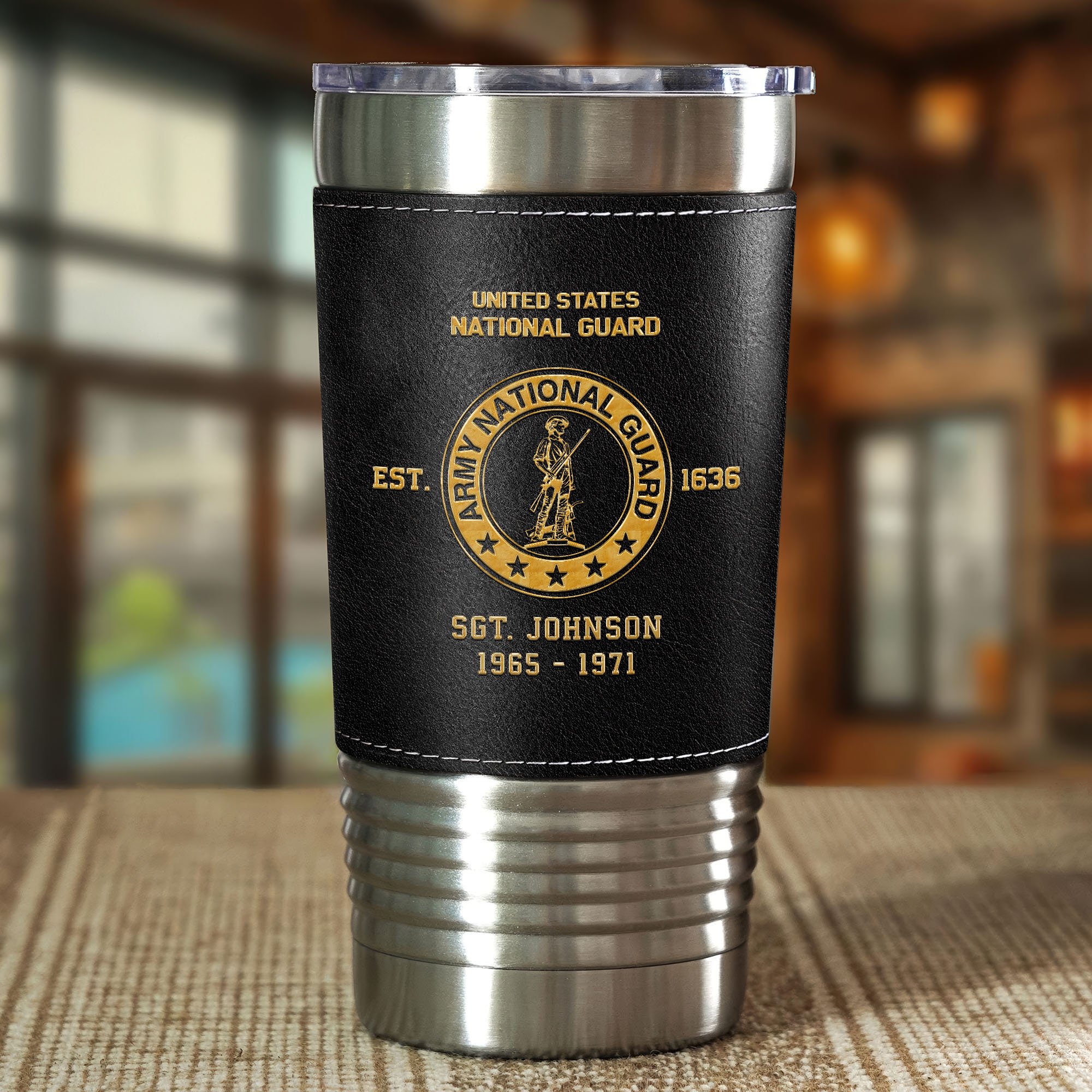 Alternative view of US National Guard 20 Oz Leather Tumbler Custom Your Name And Year, US Military Tumbler, Gift For Soldiers EHIVM-05222310
