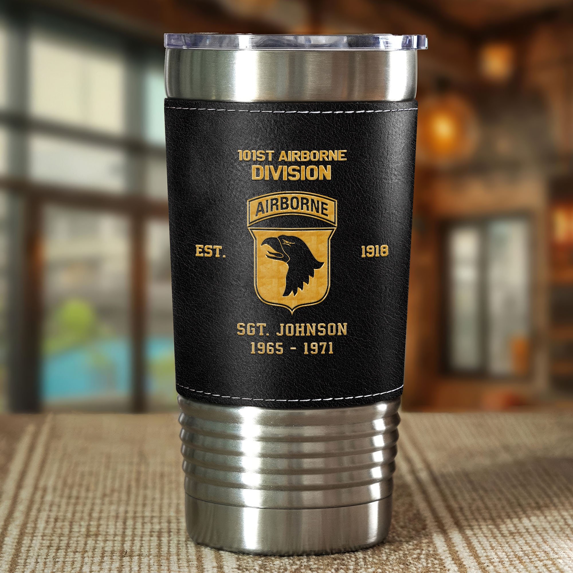 Alternative view of 101st Airborne Division 20 Oz Leather Tumbler Custom Your Name And Year, US Military Tumbler, Gift For Soldiers EHIVM-05222310