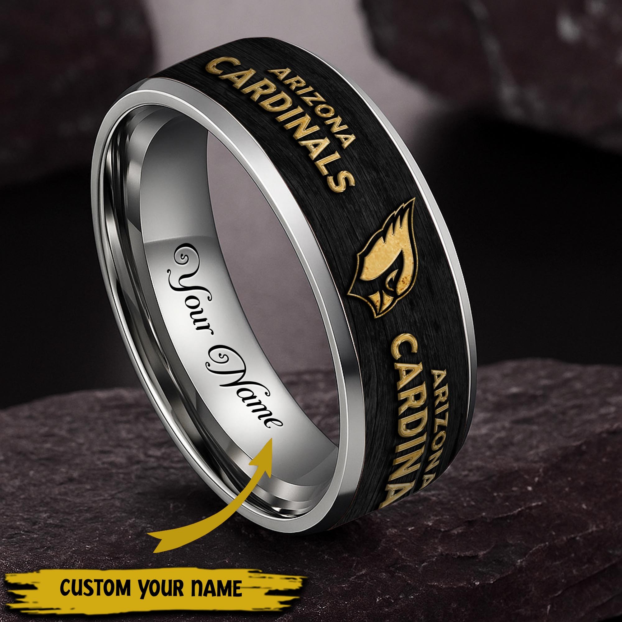 Arizona Cardinals Stainless Steel Rings Comes With Box Custom Your Name 2025 versions, Gifts For Fan  EHIVM-05032127N