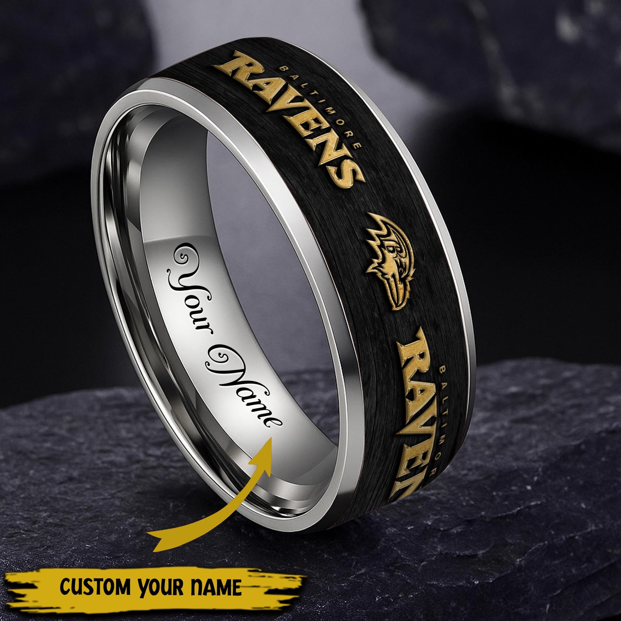 Baltimore Ravens Stainless Steel Rings Comes With Box Custom Your Name 2025 versions, Gifts For Fan  EHIVM-05032127N