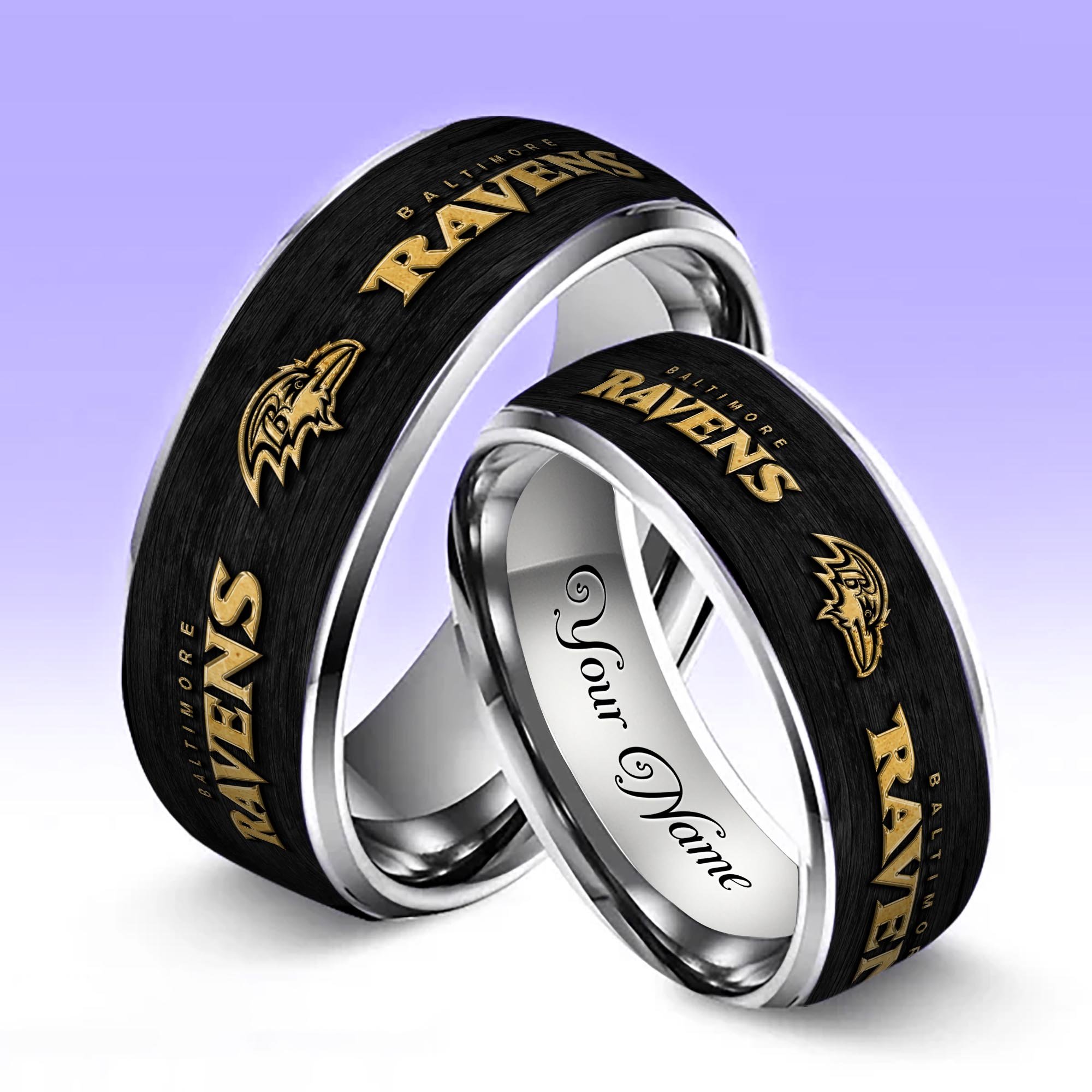 Alternative view of Baltimore Ravens Stainless Steel Rings Comes With Box Custom Your Name 2025 versions, Gifts For Fan  EHIVM-05032127N