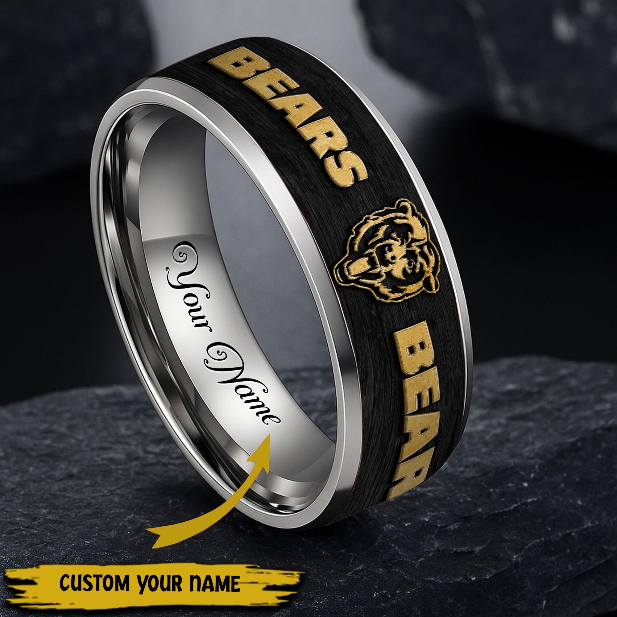 Chicago Bears Stainless Steel Rings Comes With Box Custom Your Name 2025 versions, Gifts For Fan  EHIVM-05032127N