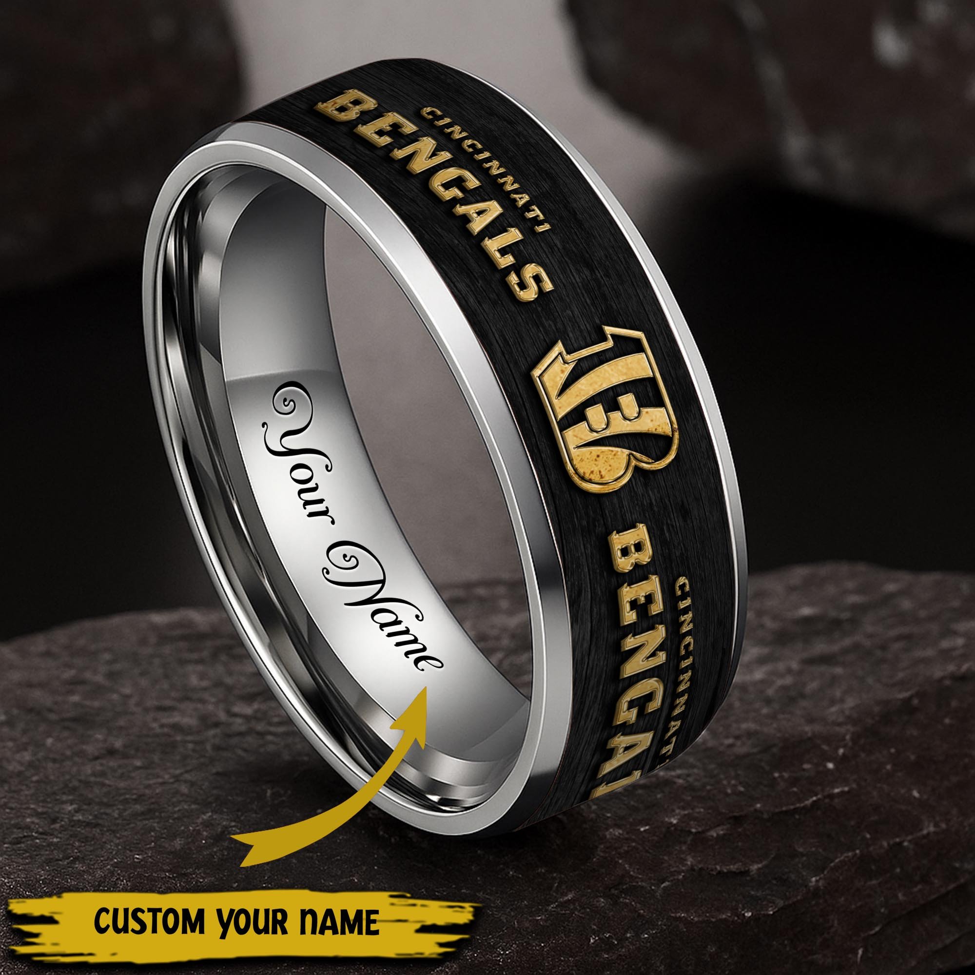 Cincinnati Bengals Stainless Steel Rings Comes With Box Custom Your Name 2025 versions, Gifts For Fan  EHIVM-05032127N