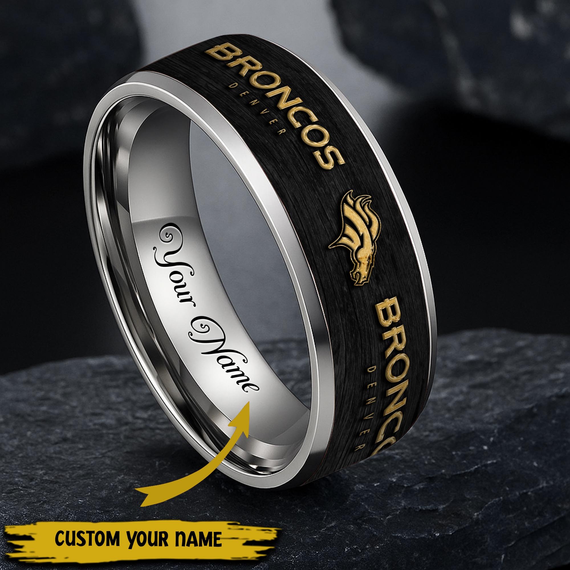 Denver Broncos Stainless Steel Rings Comes With Box Custom Your Name 2025 versions, Gifts For Fan  EHIVM-05032127N