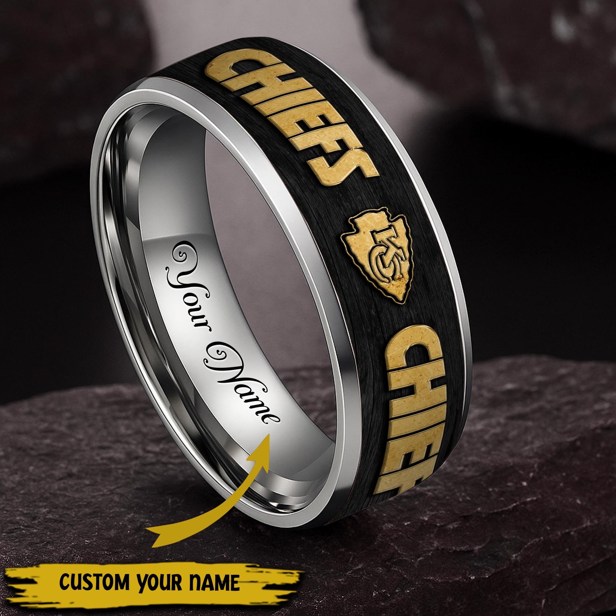 Kansas City Chiefs Stainless Steel Rings Comes With Box Custom Your Name 2025 versions, Gifts For Fan  EHIVM-05032127N
