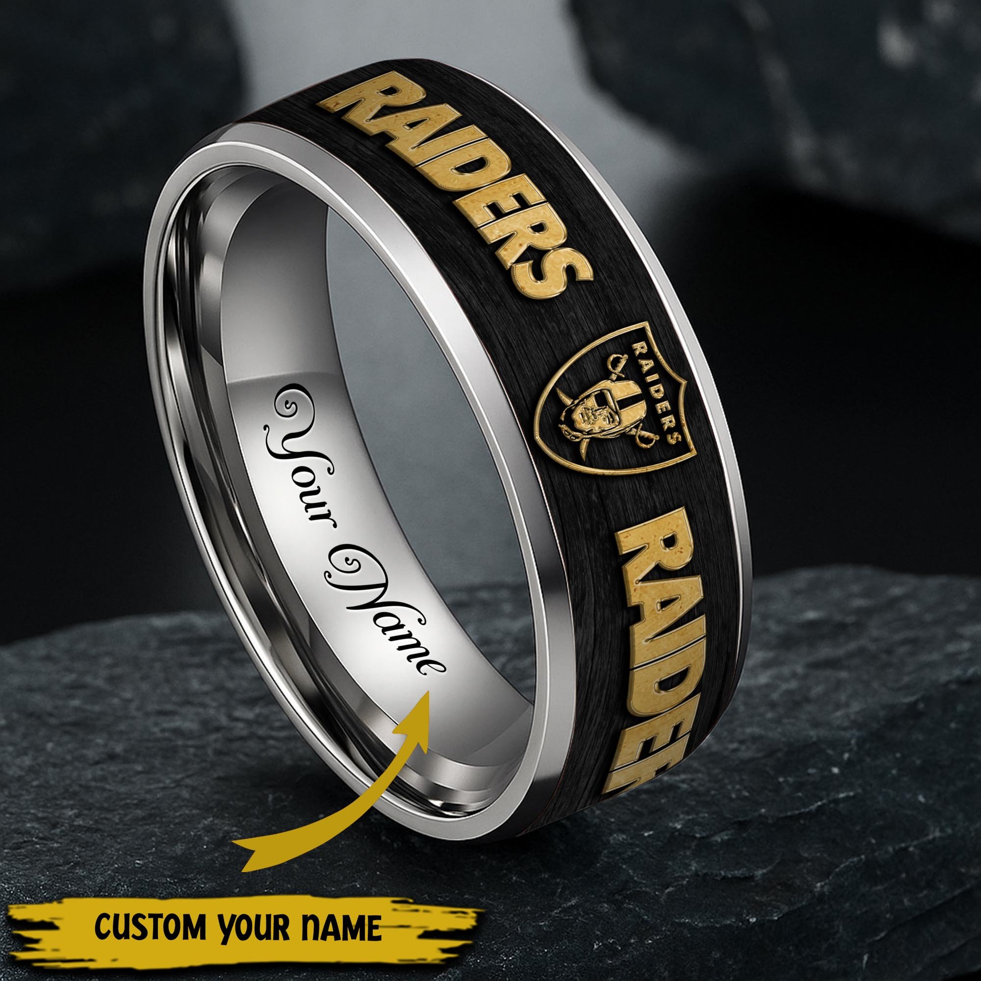 Las Vegas Raiders Stainless Steel Rings Comes With Box Custom Your Name 2025 versions, Gifts For Fan  EHIVM-05032127N