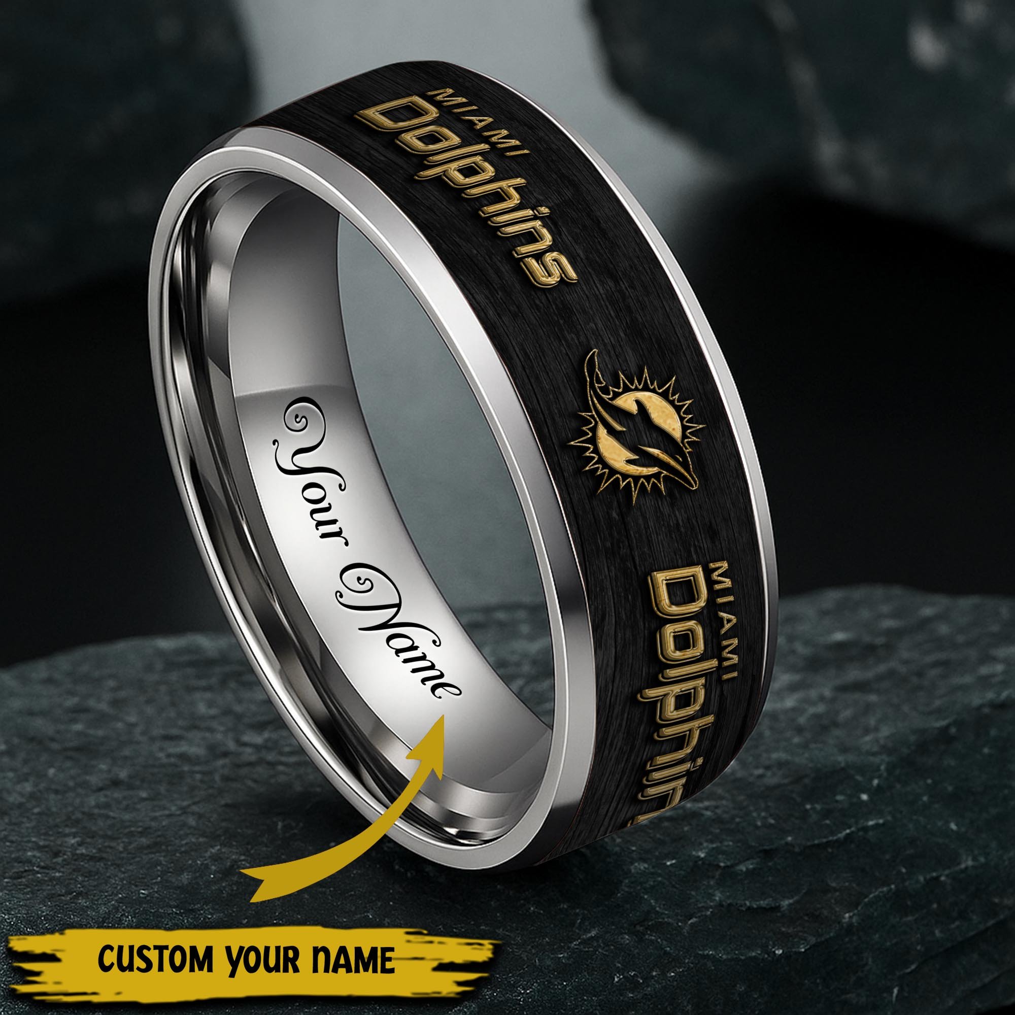 Miami Dolphins Stainless Steel Rings Comes With Box Custom Your Name 2025 versions, Gifts For Fan  EHIVM-05032127N