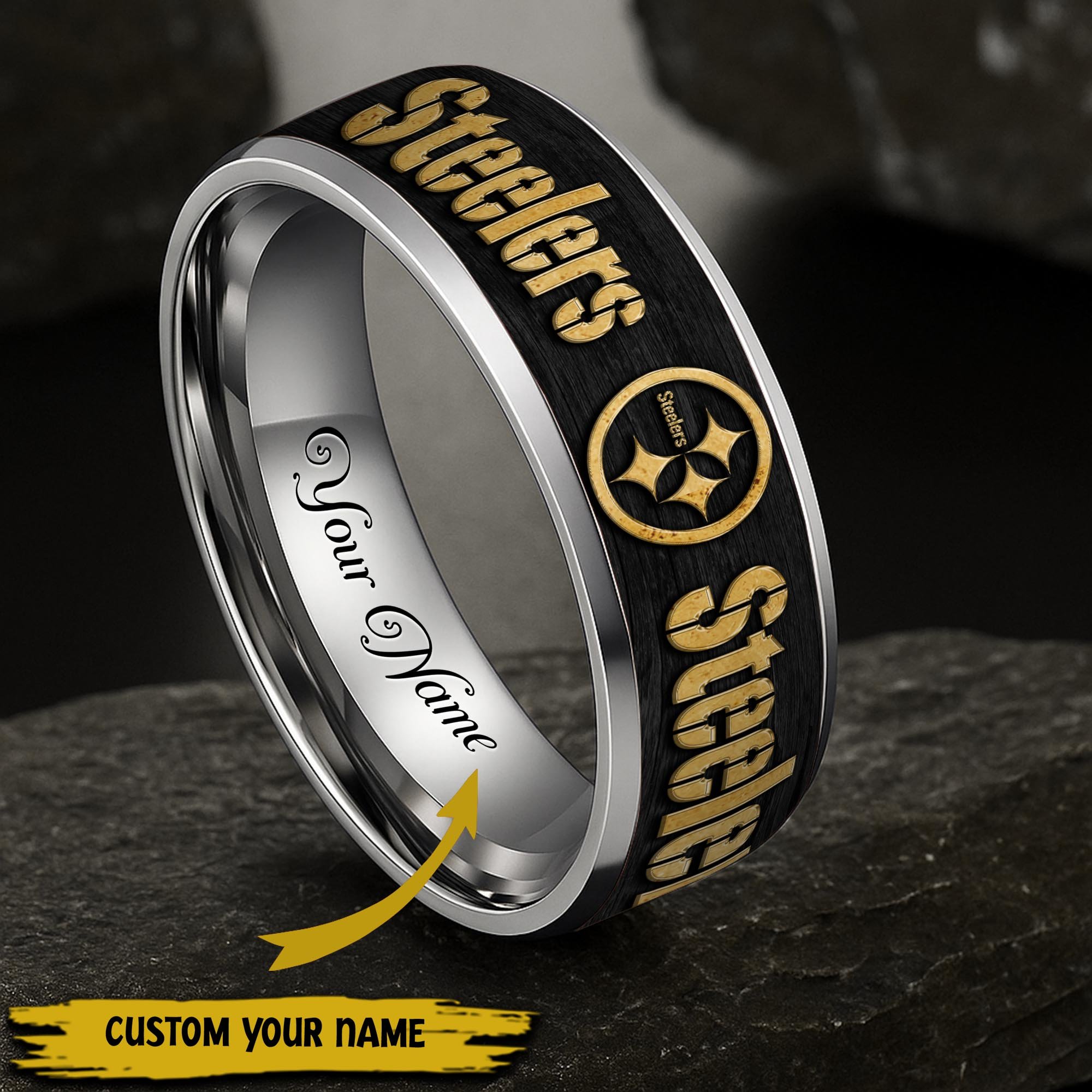 Pittsburgh Steelers Stainless Steel Rings Comes With Box Custom Your Name 2025 versions, Gifts For Fan  EHIVM-05032127N