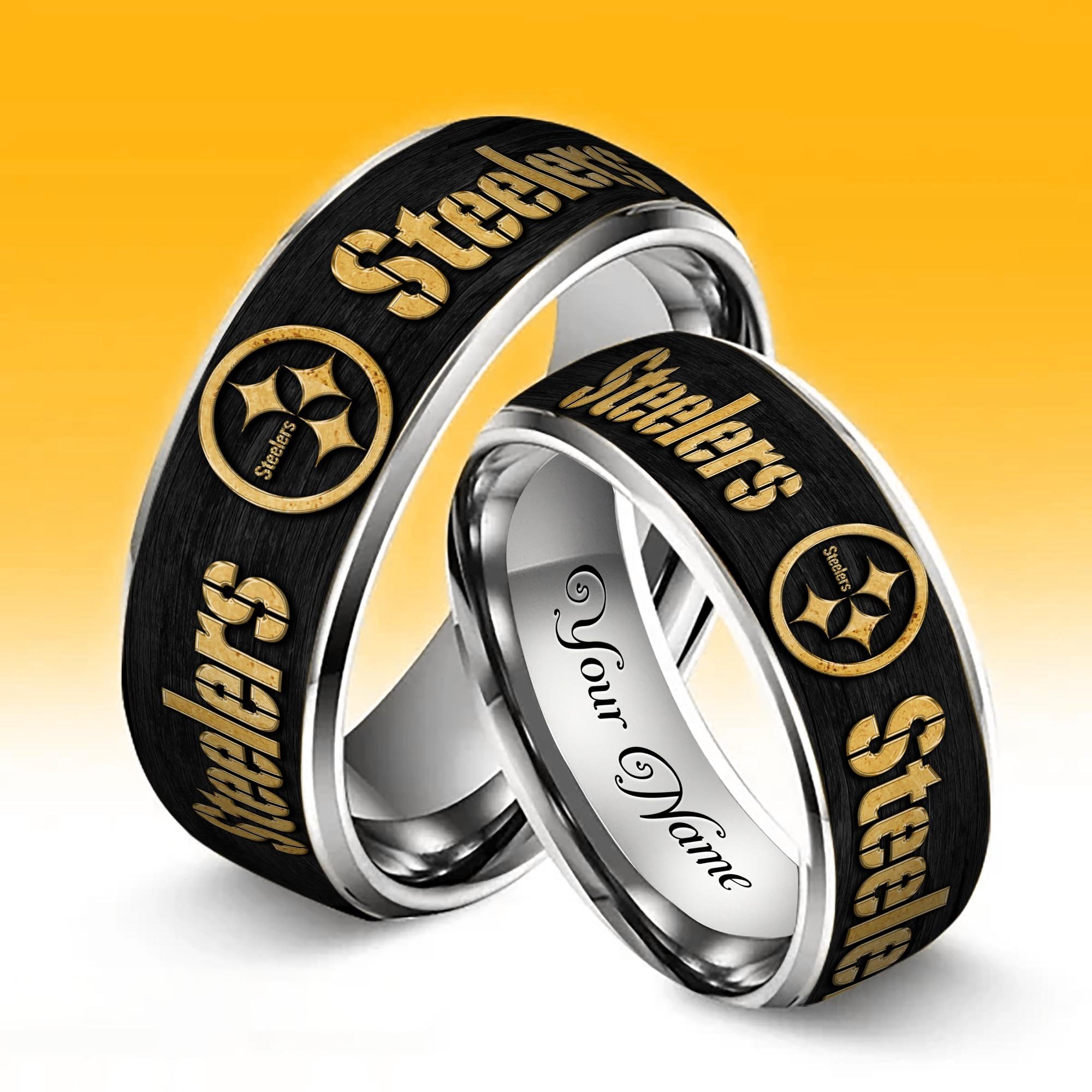 Alternative view of Pittsburgh Steelers Stainless Steel Rings Comes With Box Custom Your Name 2025 versions, Gifts For Fan  EHIVM-05032127N