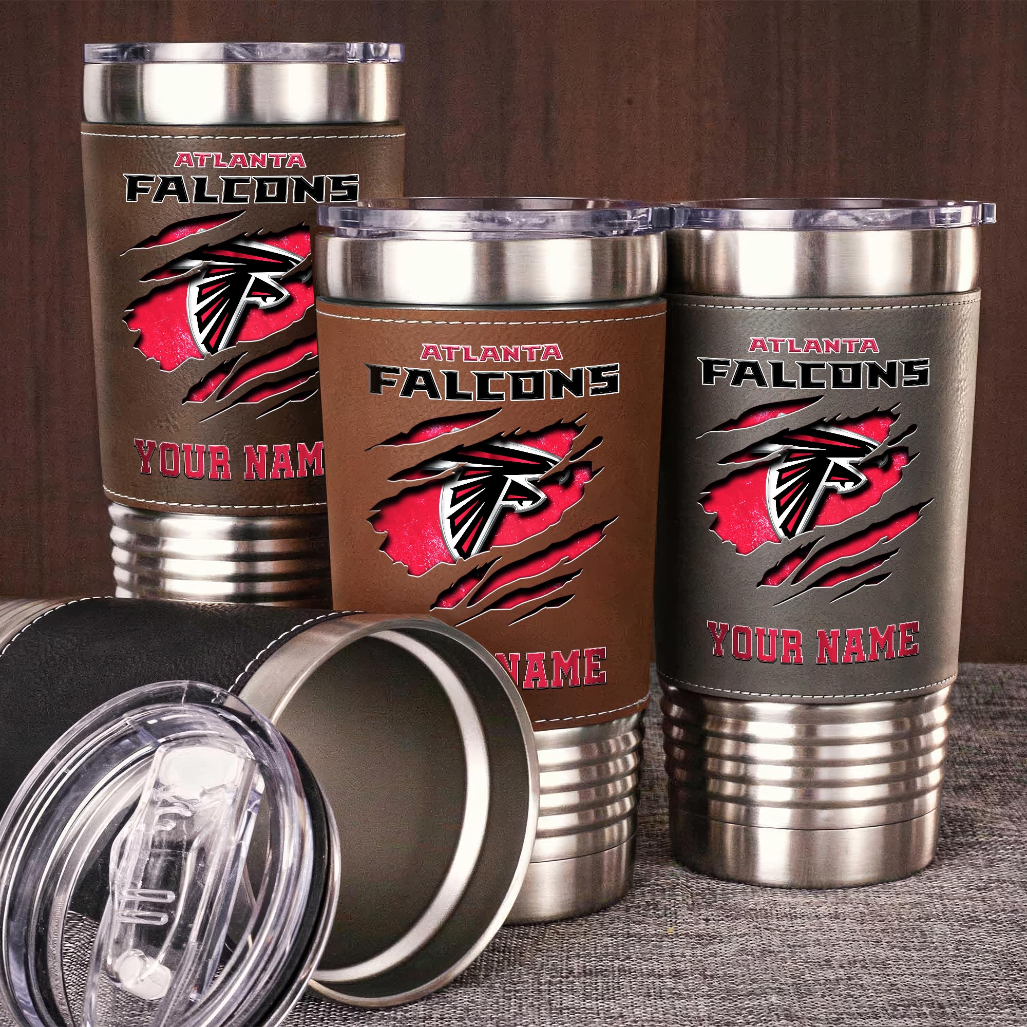 Atlanta Falcons 20 Oz Leather Tumbler Custom Your Name, Sport Gift For Fans EHIVM-05222305N