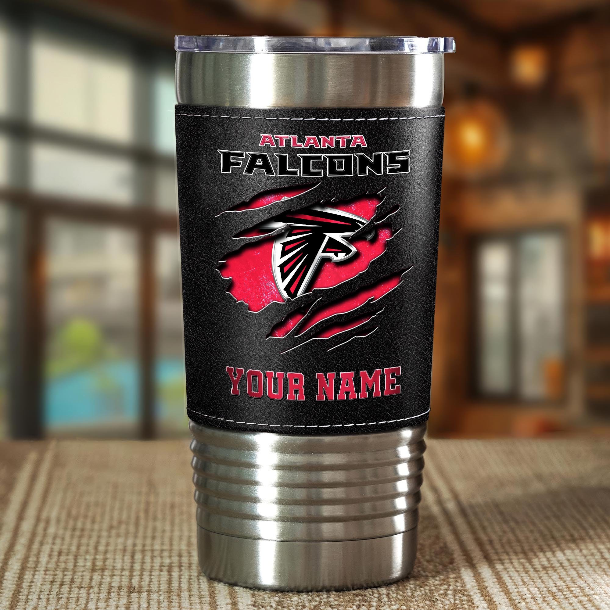Alternative view of Atlanta Falcons 20 Oz Leather Tumbler Custom Your Name, Sport Gift For Fans EHIVM-05222305N