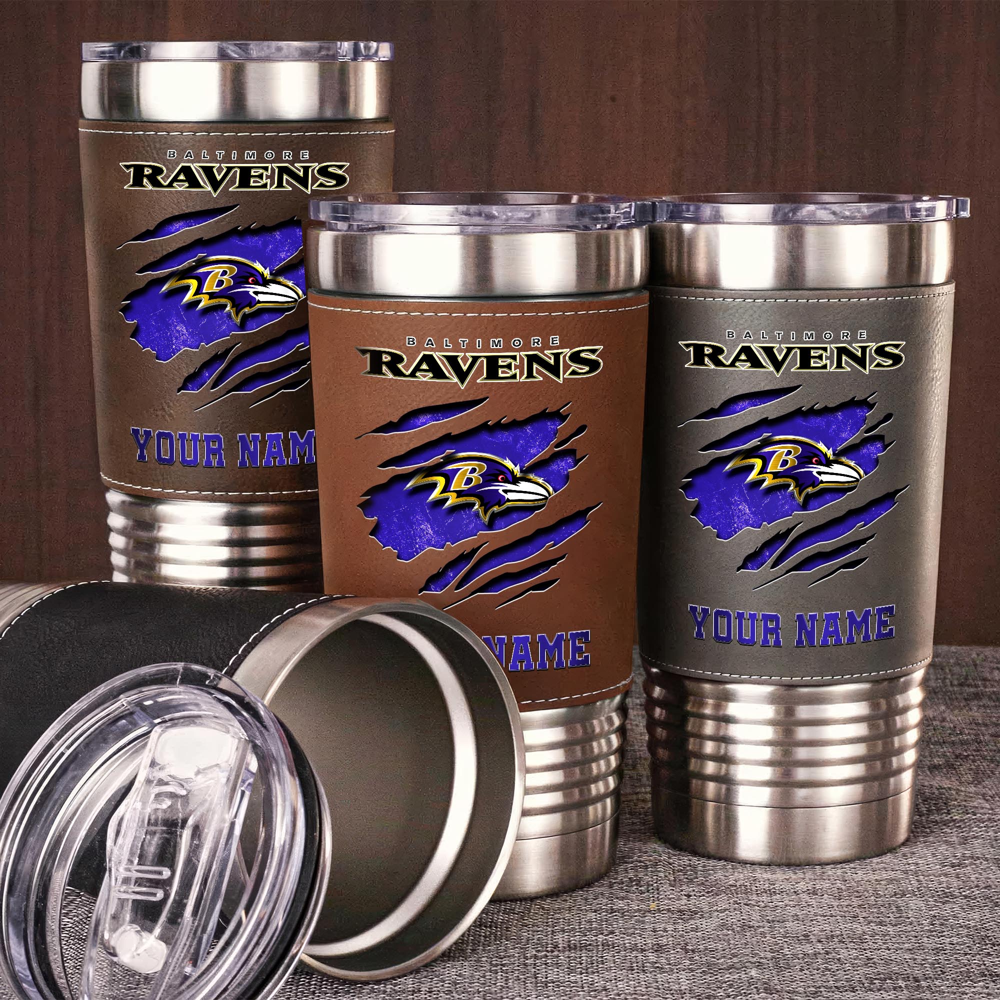 Baltimore Ravens 20 Oz Leather Tumbler Custom Your Name, Sport Gift For Fans EHIVM-05222305N