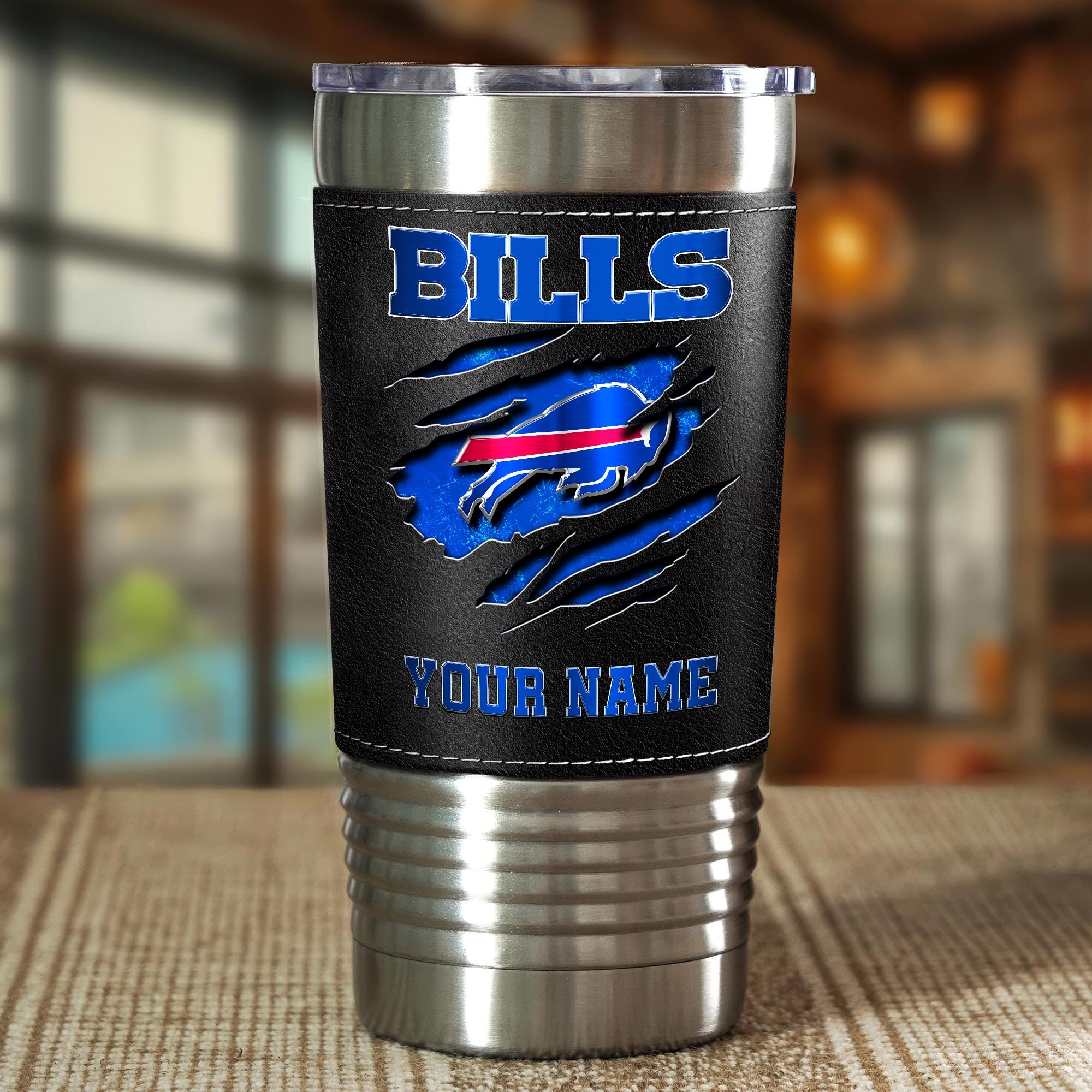 Alternative view of Buffalo Bills 20 Oz Leather Tumbler Custom Your Name, Sport Gift For Fans EHIVM-05222305N