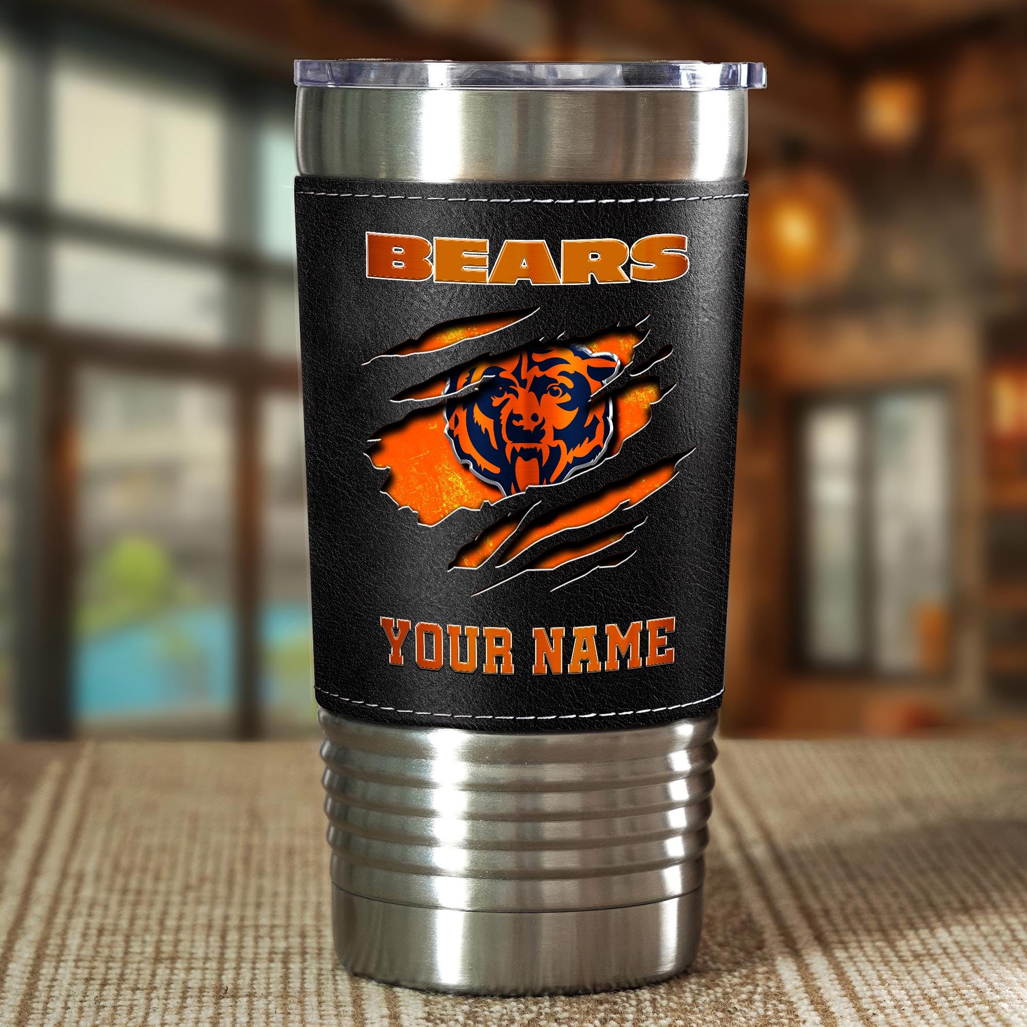 Alternative view of Chicago Bears 20 Oz Leather Tumbler Custom Your Name, Sport Gift For Fans EHIVM-05222305N