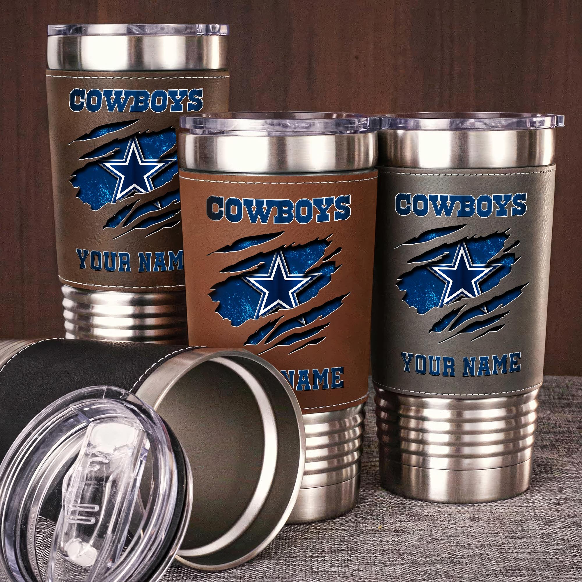 Dallas Cowboys 20 Oz Leather Tumbler Custom Your Name, Sport Gift For Fans EHIVM-05222305N