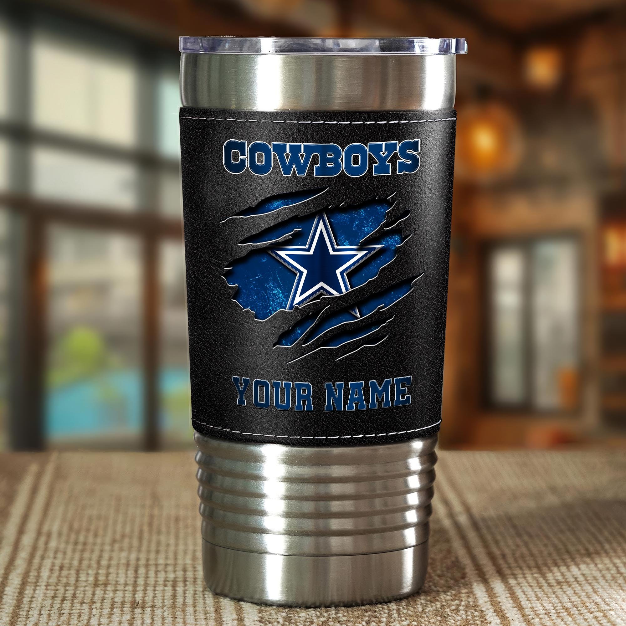 Alternative view of Dallas Cowboys 20 Oz Leather Tumbler Custom Your Name, Sport Gift For Fans EHIVM-05222305N